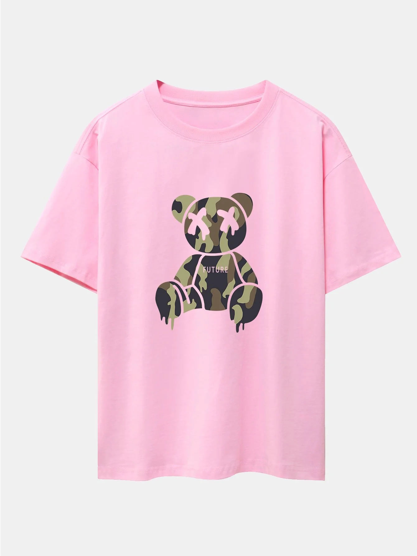 Tarnauflösender Bärenprint Drop Shoulder Oversize T-Shirt - Image 9