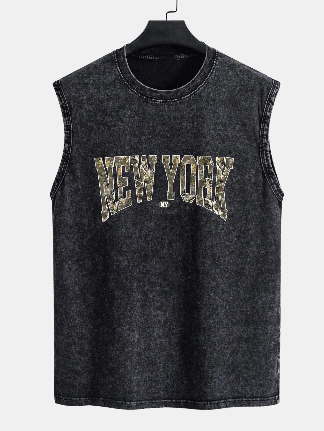 Camouflage New York Print gewaschenes, abgenutztes Tanktop