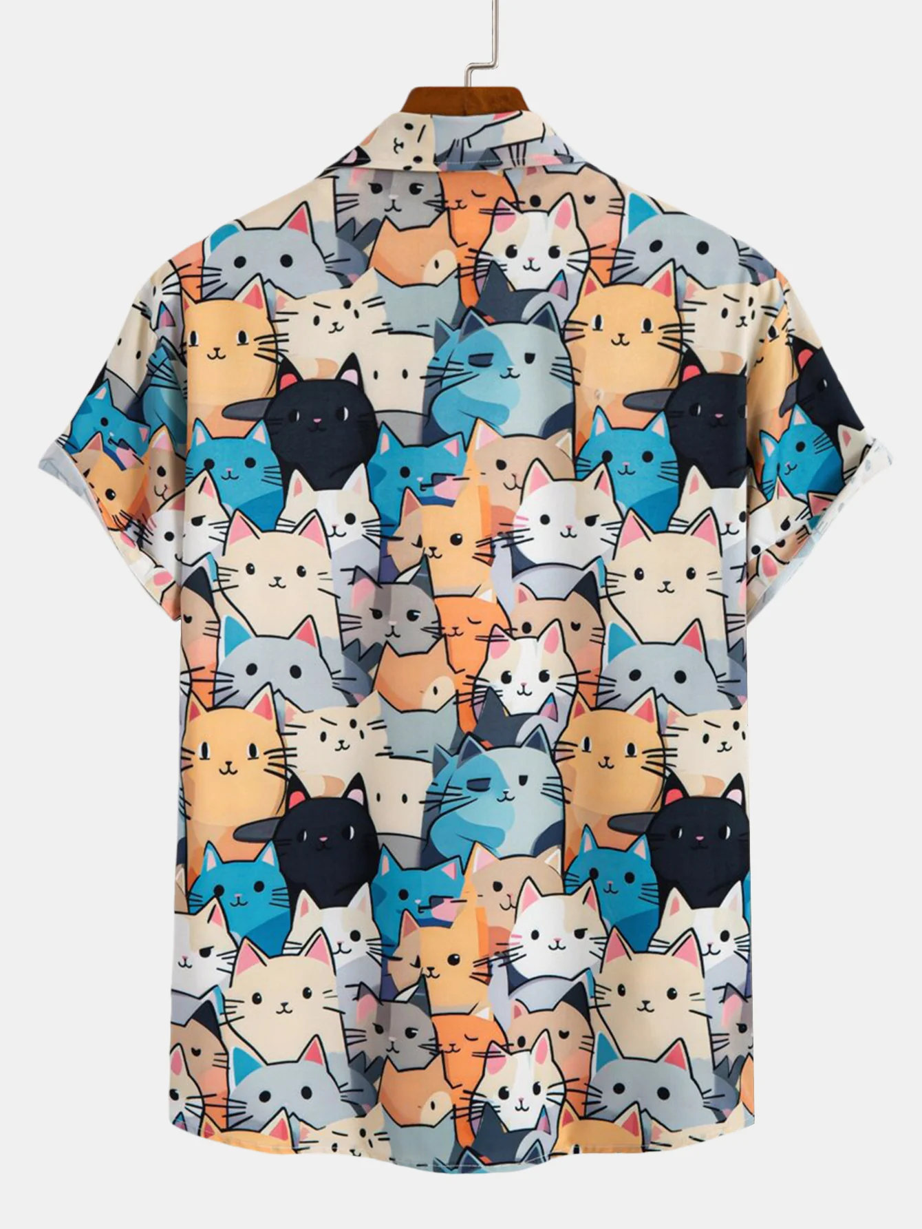 Cartoon-Katzen-Print Hemd mit Knopfleiste & Badeshorts mit Kordelzug - Image 4