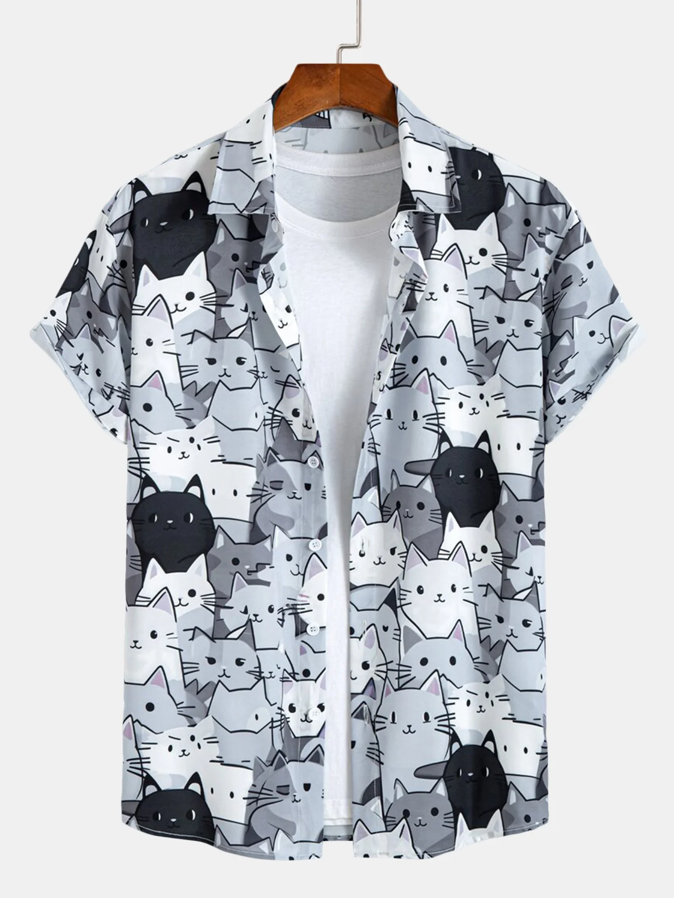 Cartoon-Katzen-Print Hemd mit Knopfleiste & Badeshorts mit Kordelzug - Image 5