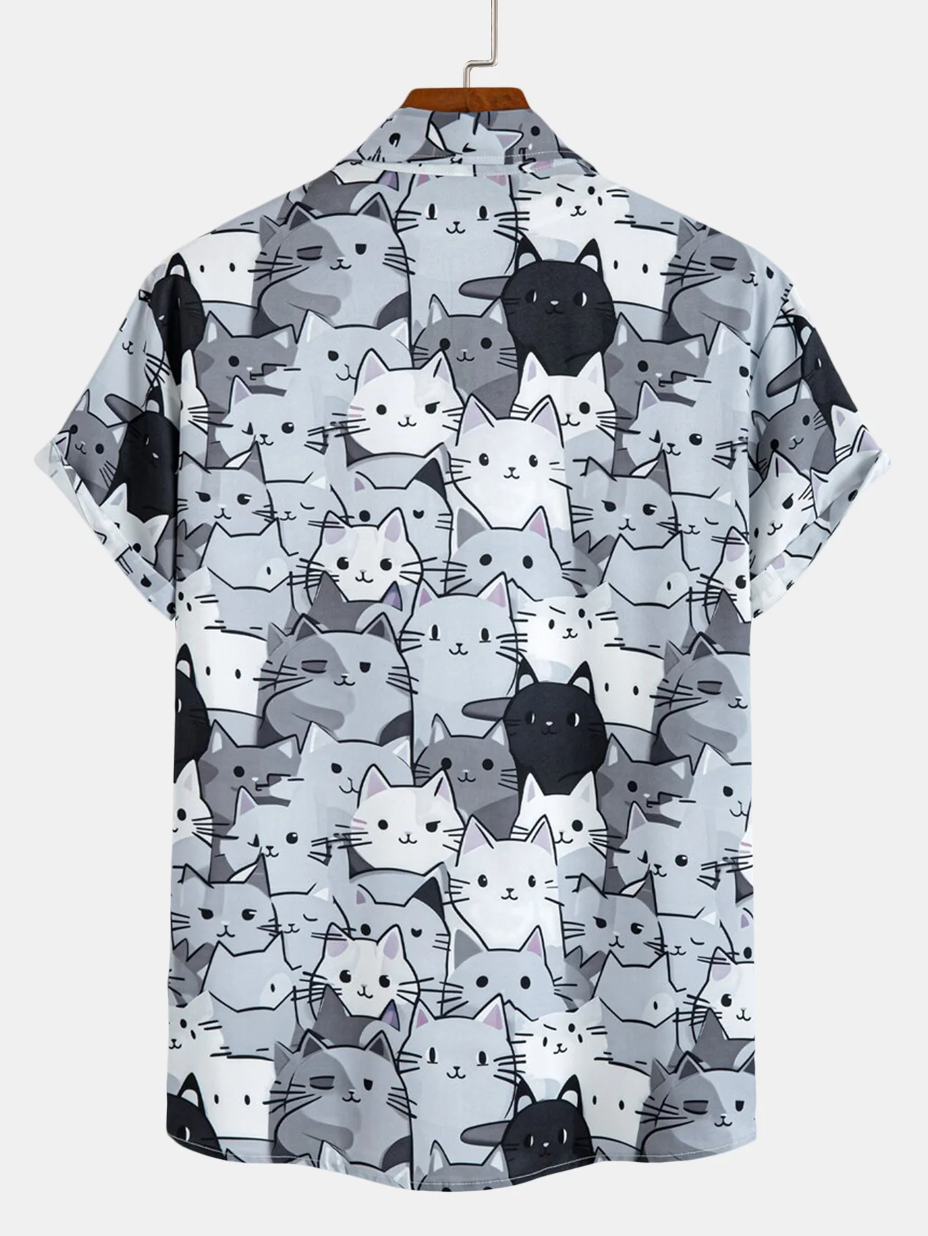 Cartoon-Katzen-Print Hemd mit Knopfleiste & Badeshorts mit Kordelzug - Image 6