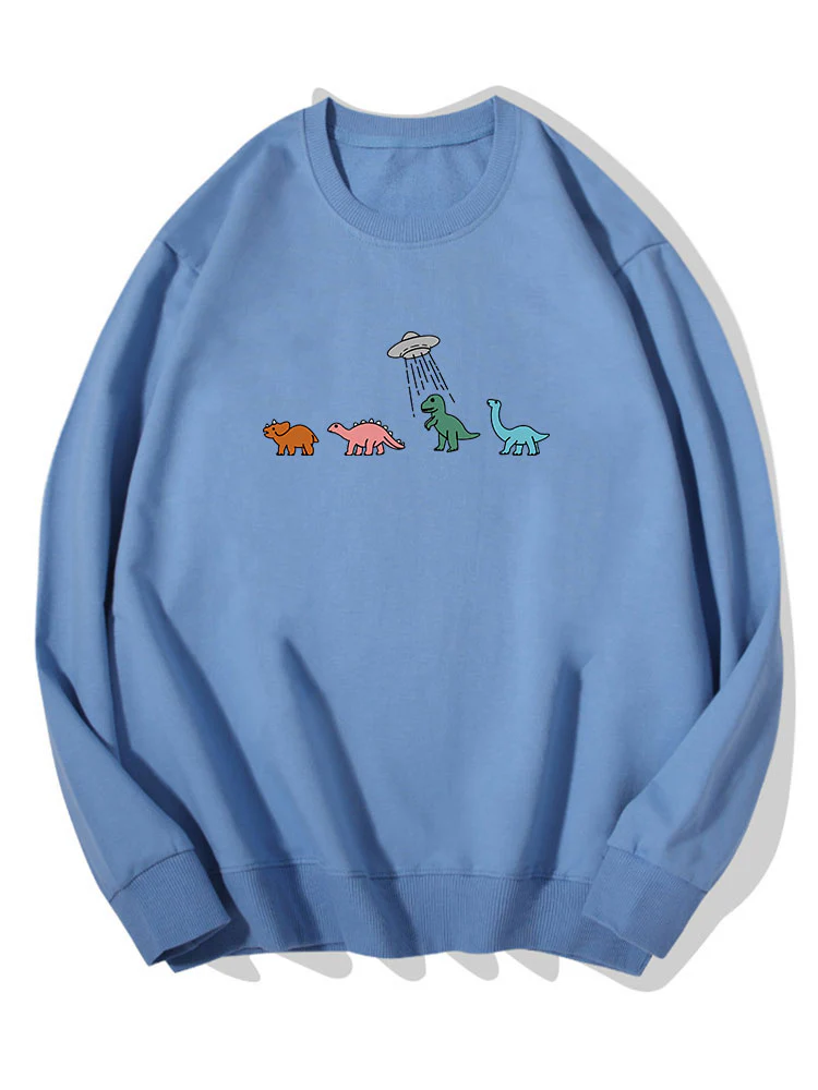 Cartoon Dinosaurier Druck Baumwoll Sweatshirt - Image 8