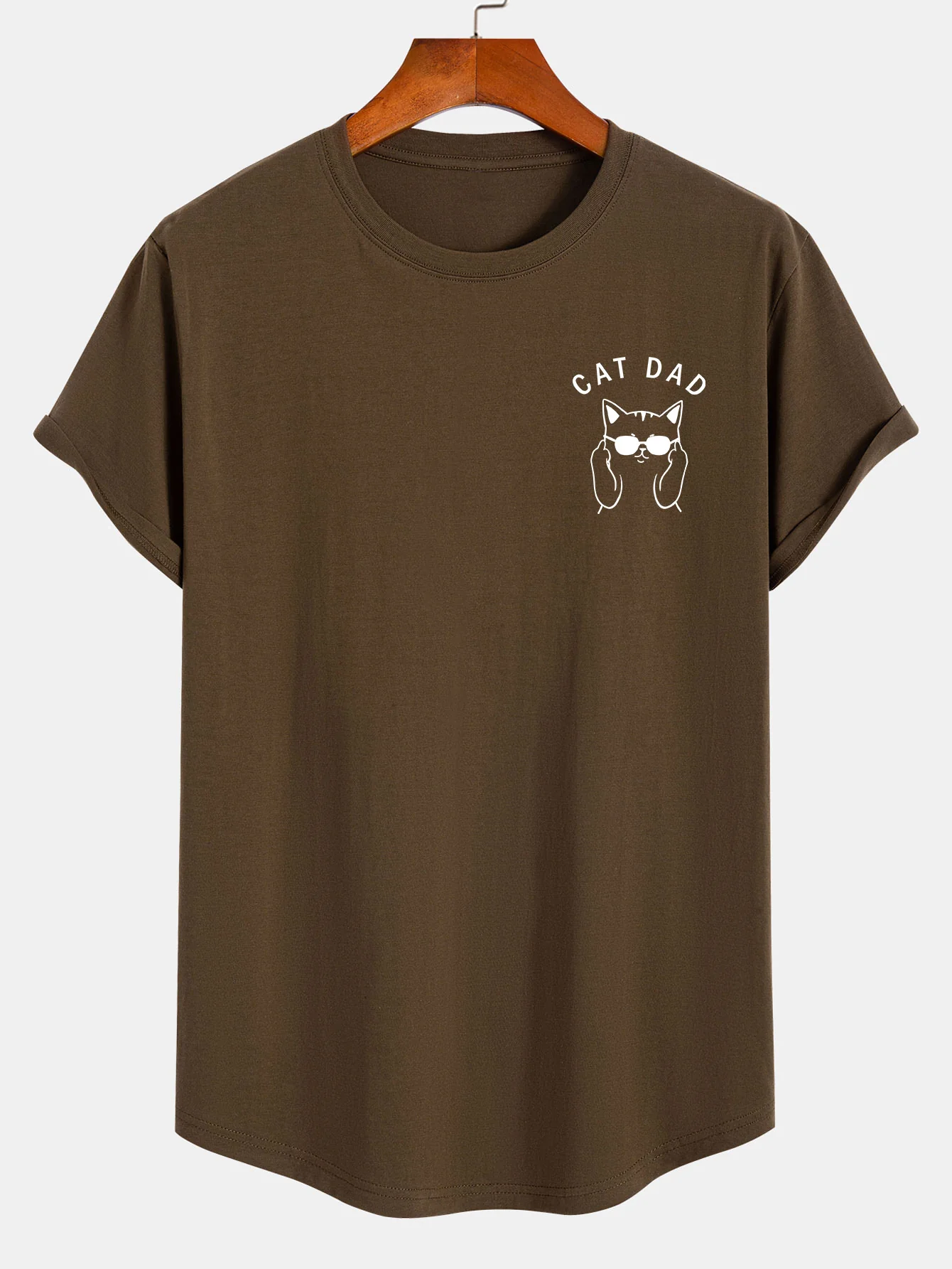 Cat Dad Print Baumwolle Arc Saum T-Shirt - Image 4