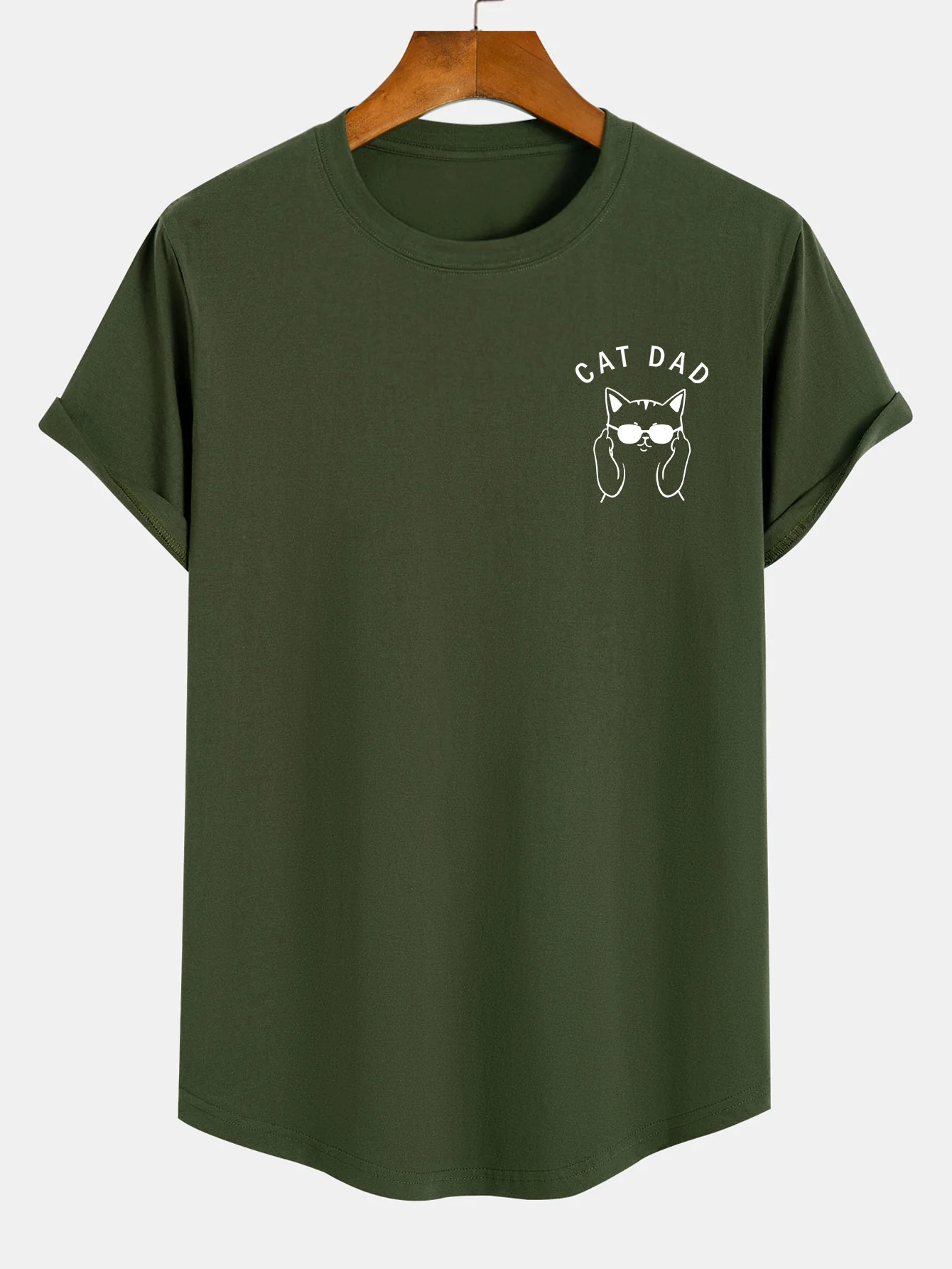 Cat Dad Print Baumwolle Arc Saum T-Shirt - Image 5