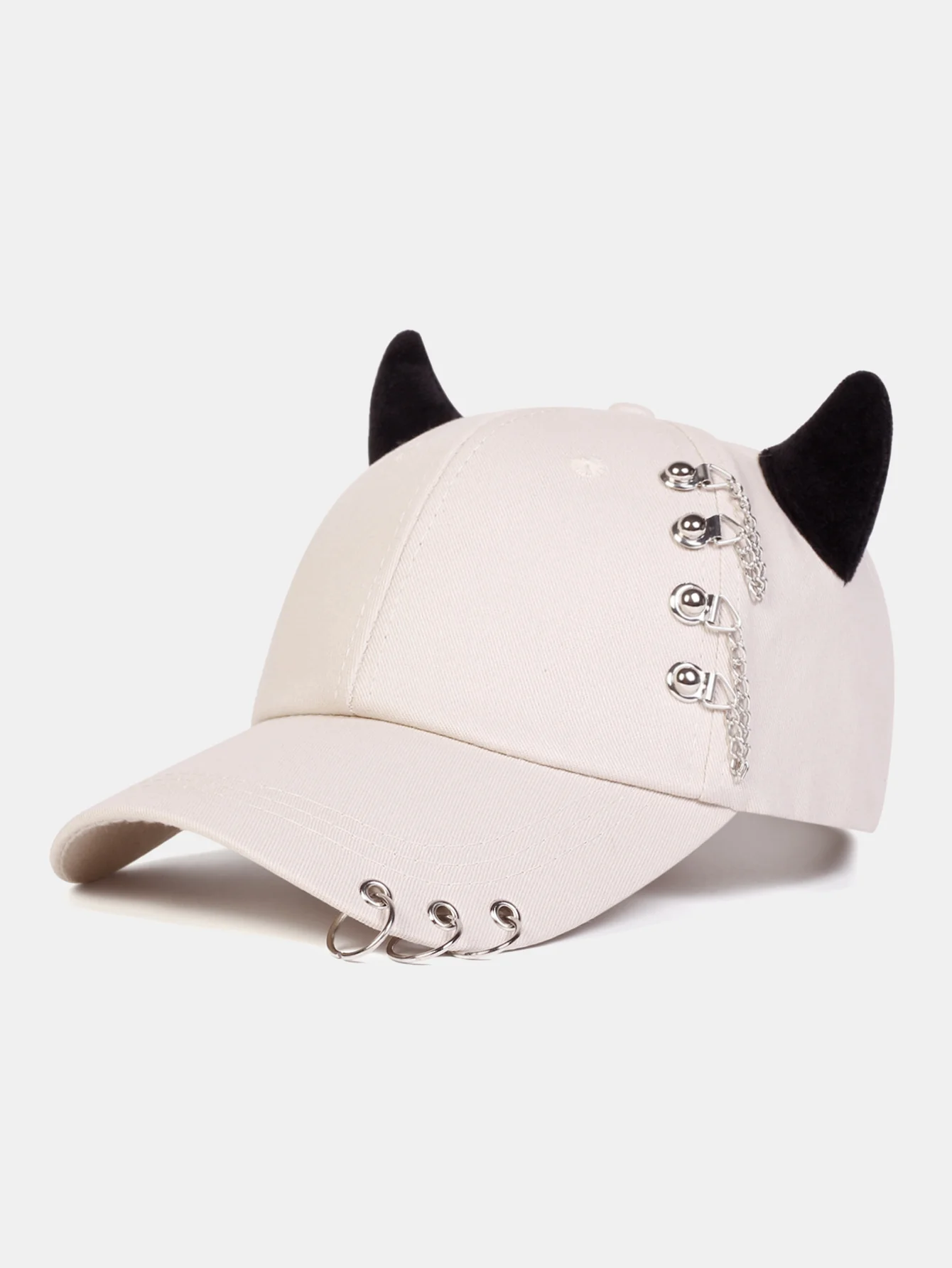 Cat Ear Shaped Metal Chain Embellished Hip Hop Baseball Cap Music-Fest Y2K-Fest - Image 3