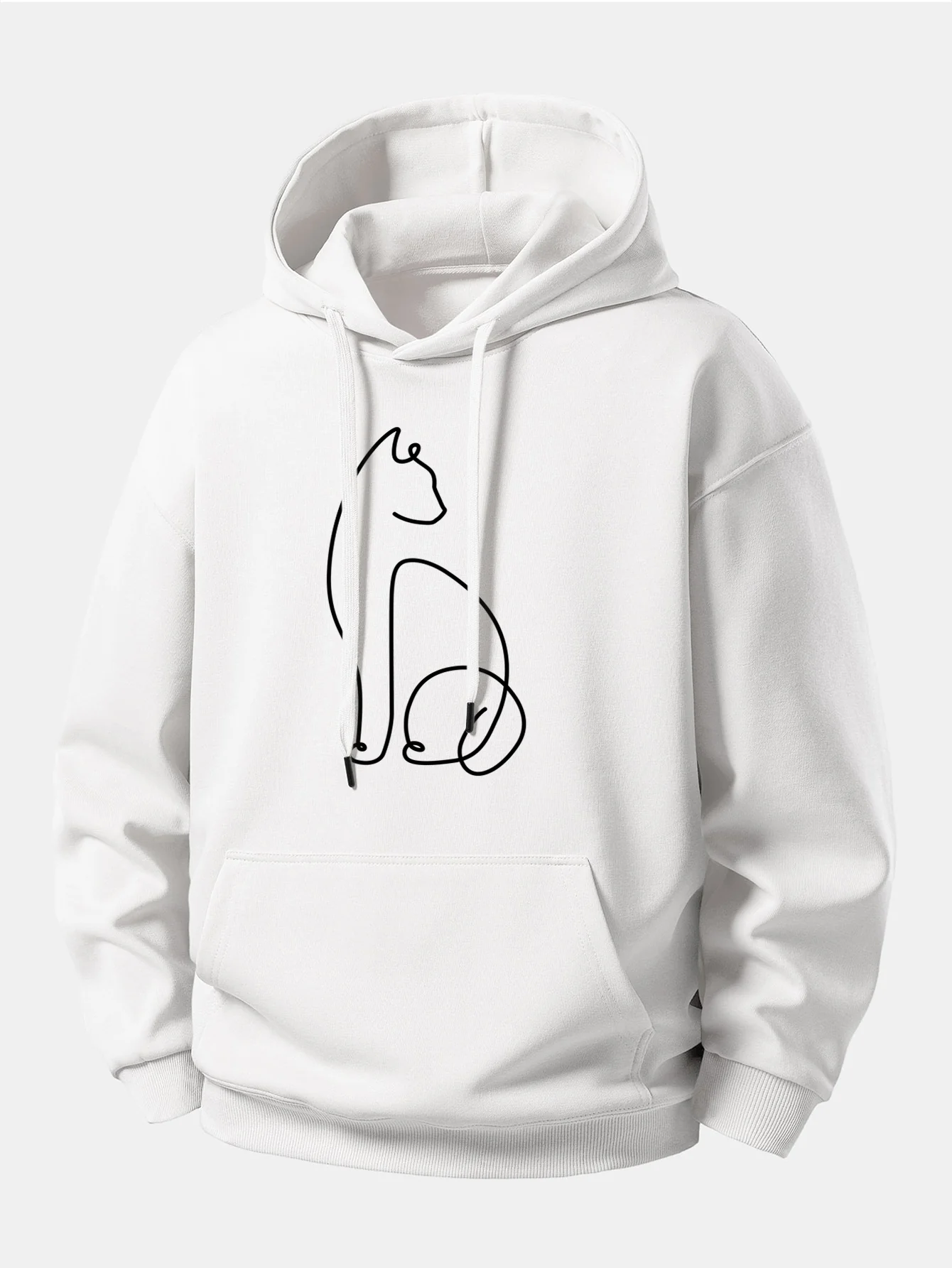 Cat Line Print Relax Fit Hoodie - Image 4