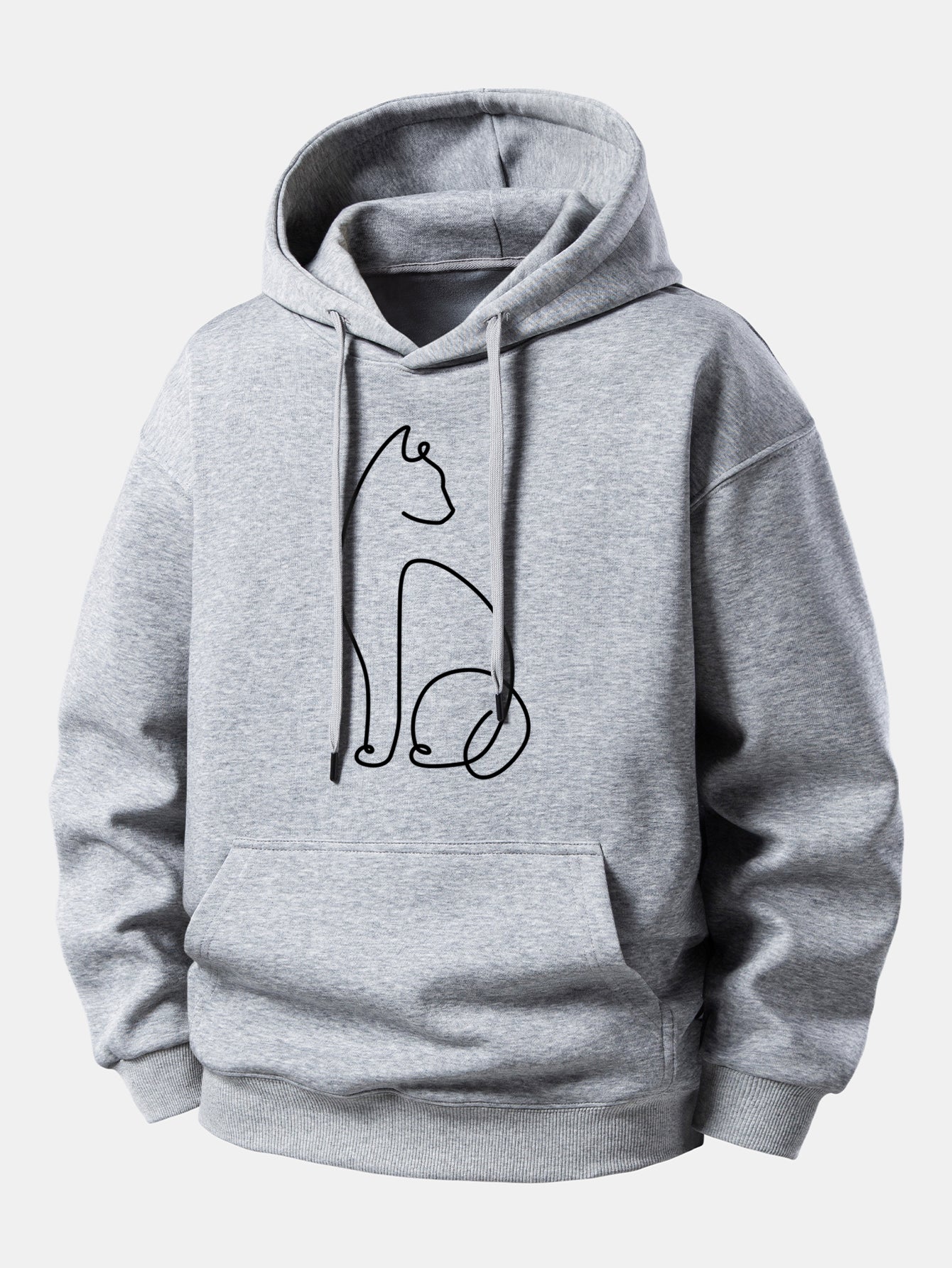 Cat Line Print Relax Fit Hoodie - Image 5