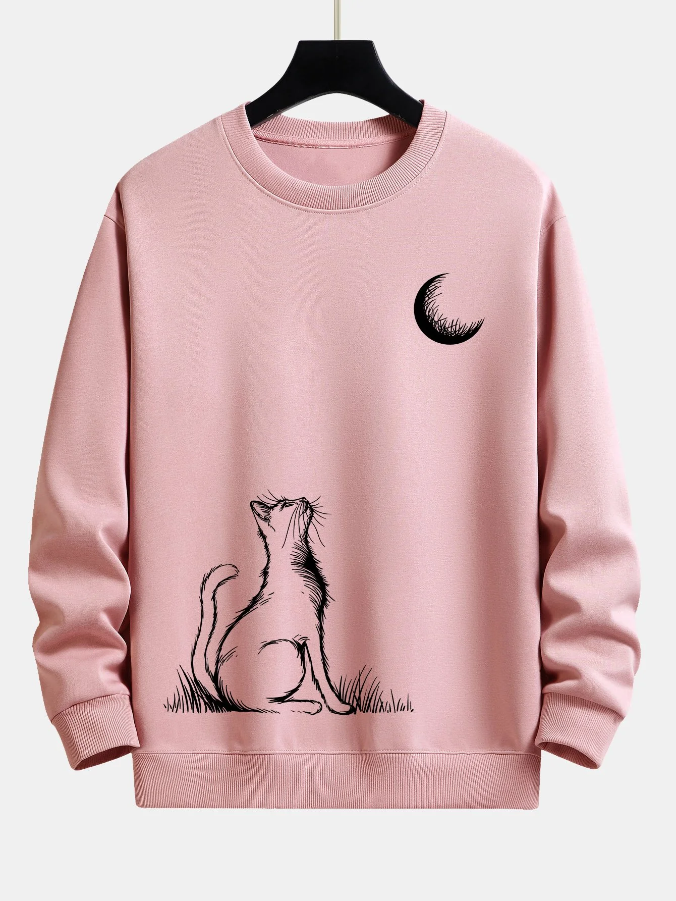 Katze, die zum Mond schaut, Print Relax Fit Sweatshirt - Image 3