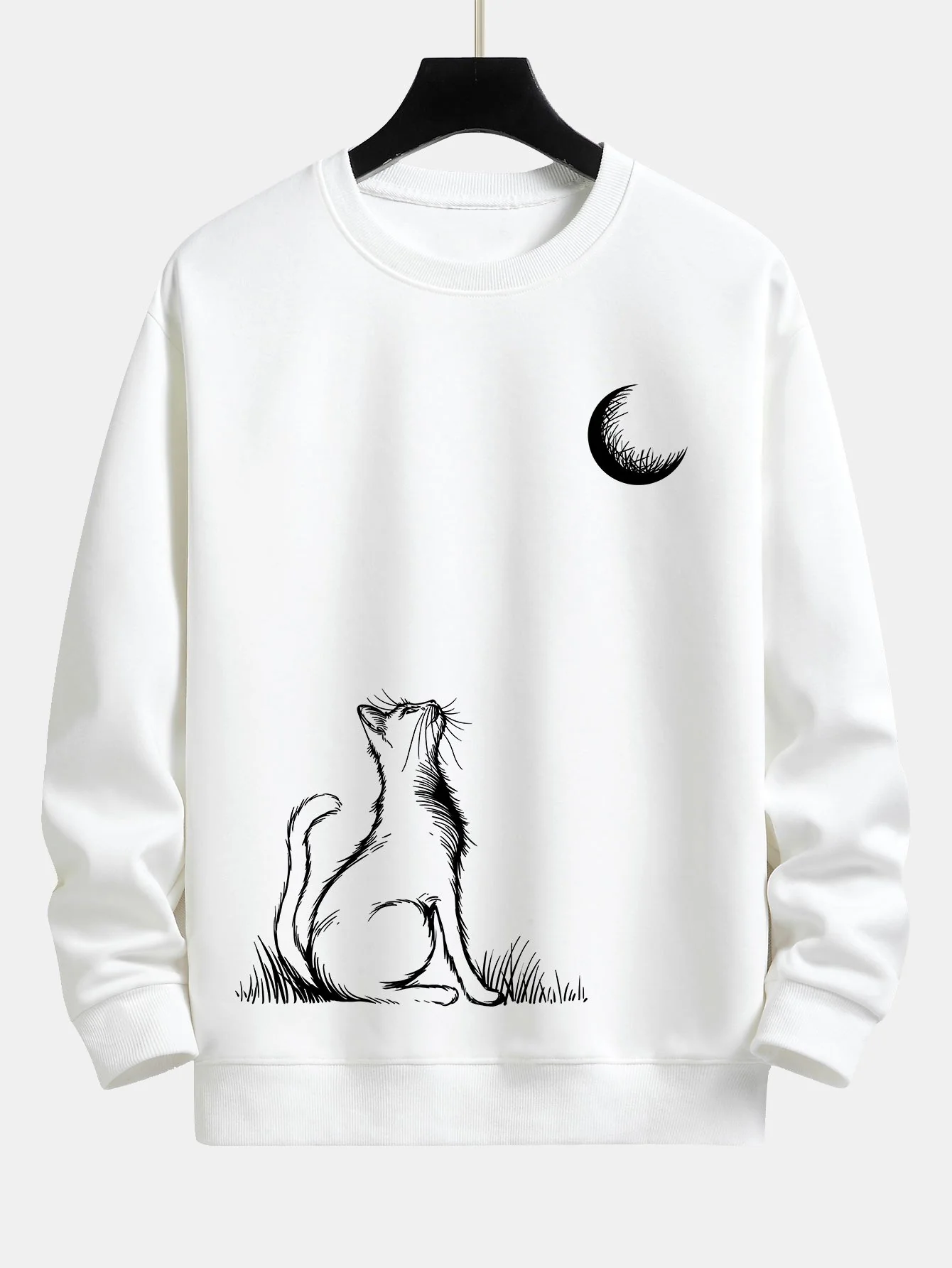 Katze, die zum Mond schaut, Print Relax Fit Sweatshirt - Image 4