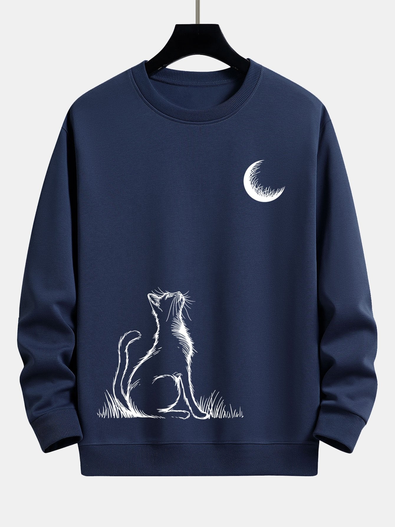 Katze, die zum Mond schaut, Print Relax Fit Sweatshirt - Image 5