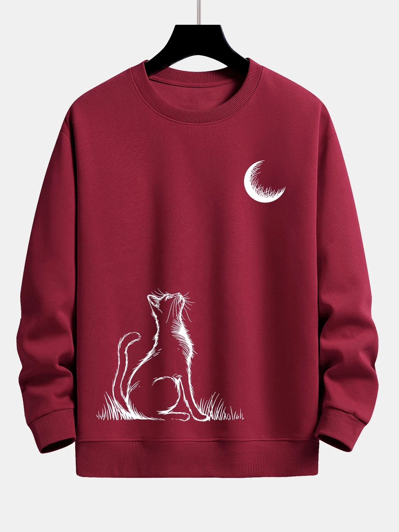 Katze, die zum Mond schaut, Print Relax Fit Sweatshirt - Image 7