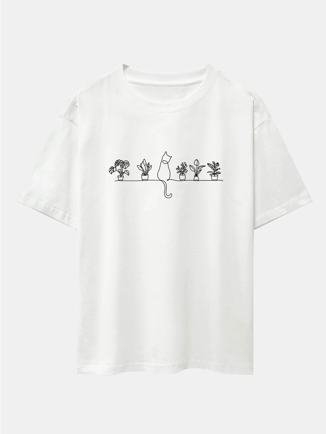 Katze Topfpflanze Druck Drop Shoulder Oversize T-Shirt