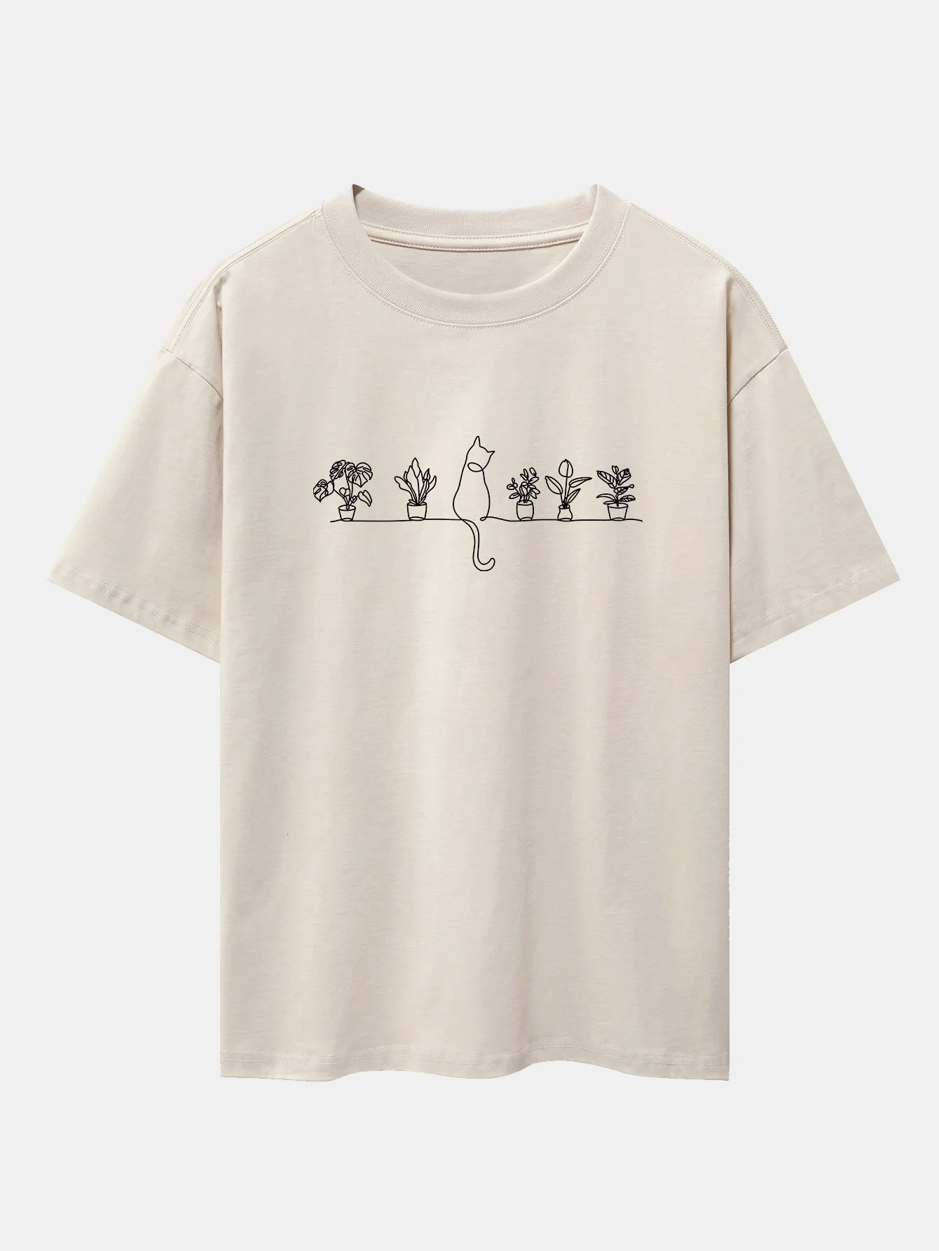 Katze Topfpflanze Druck Drop Shoulder Oversize T-Shirt - Image 3