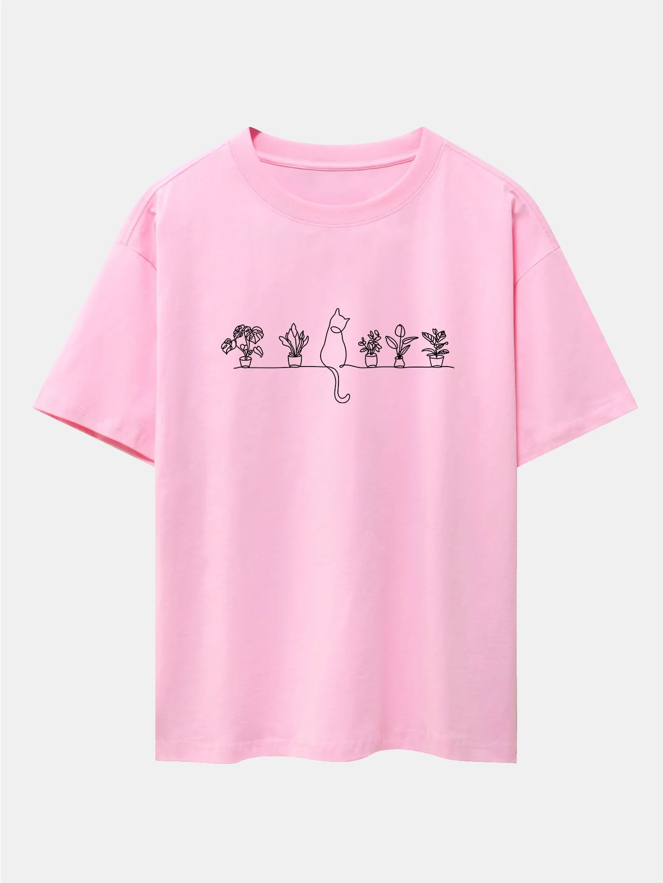 Katze Topfpflanze Druck Drop Shoulder Oversize T-Shirt - Image 6