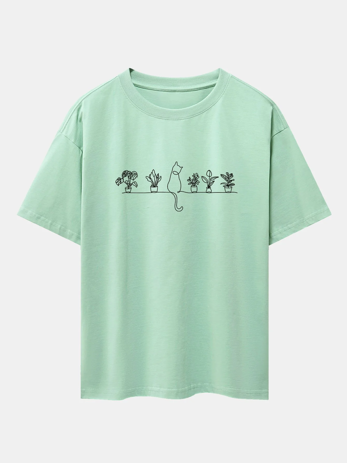 Katze Topfpflanze Druck Drop Shoulder Oversize T-Shirt - Image 7
