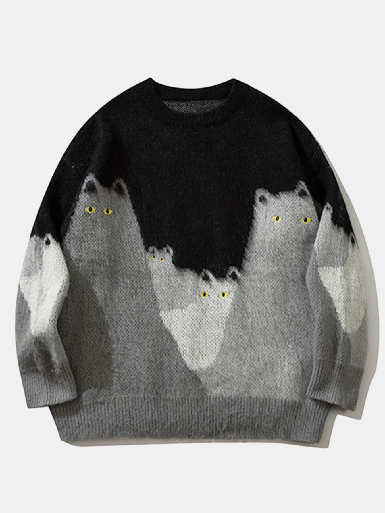 Pullover mit Katzenmuster aus Strick