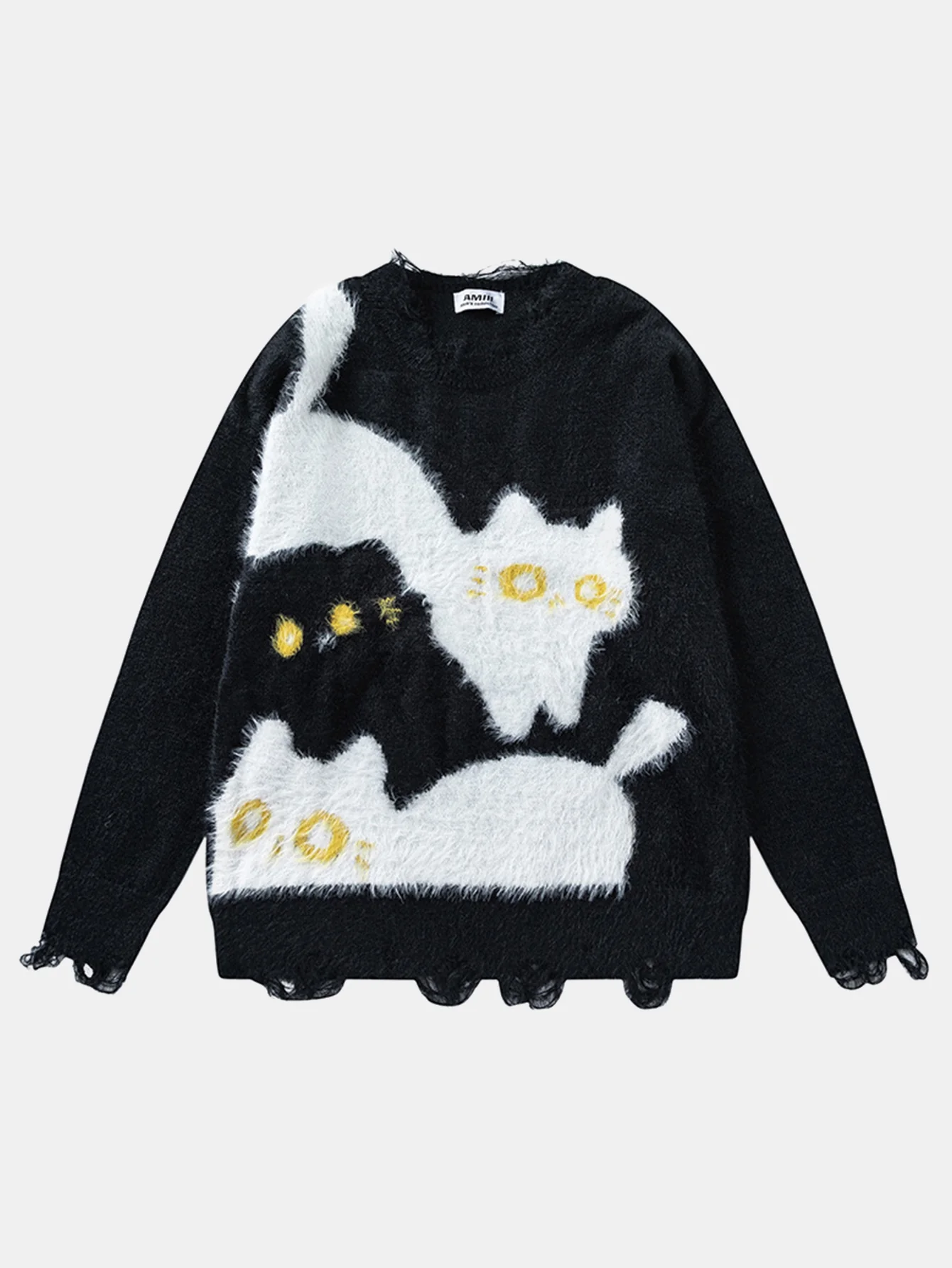 Strickpullover mit Katzenmotiv im Used-Look - Image 3