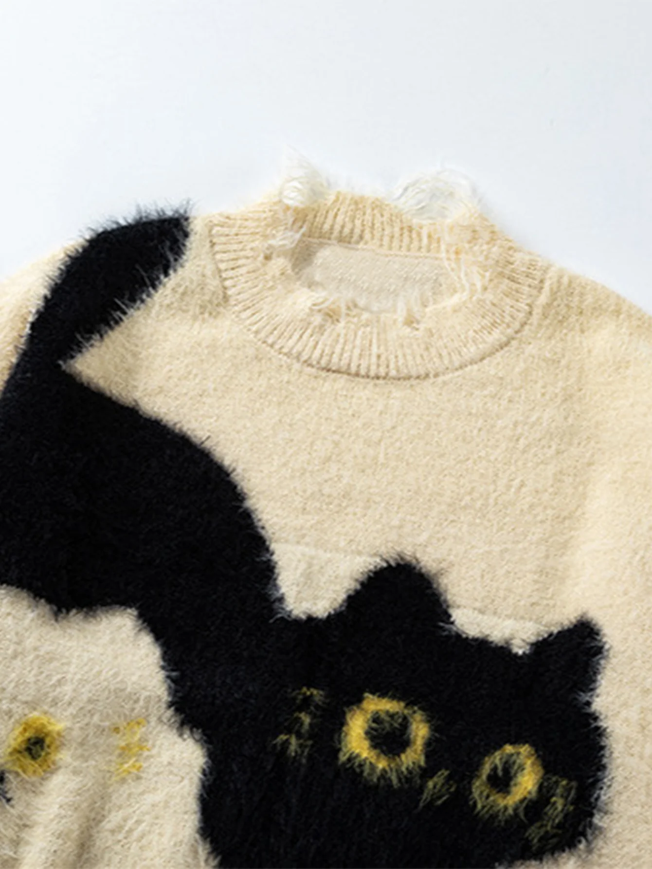 Strickpullover mit Katzenmotiv im Used-Look - Image 7