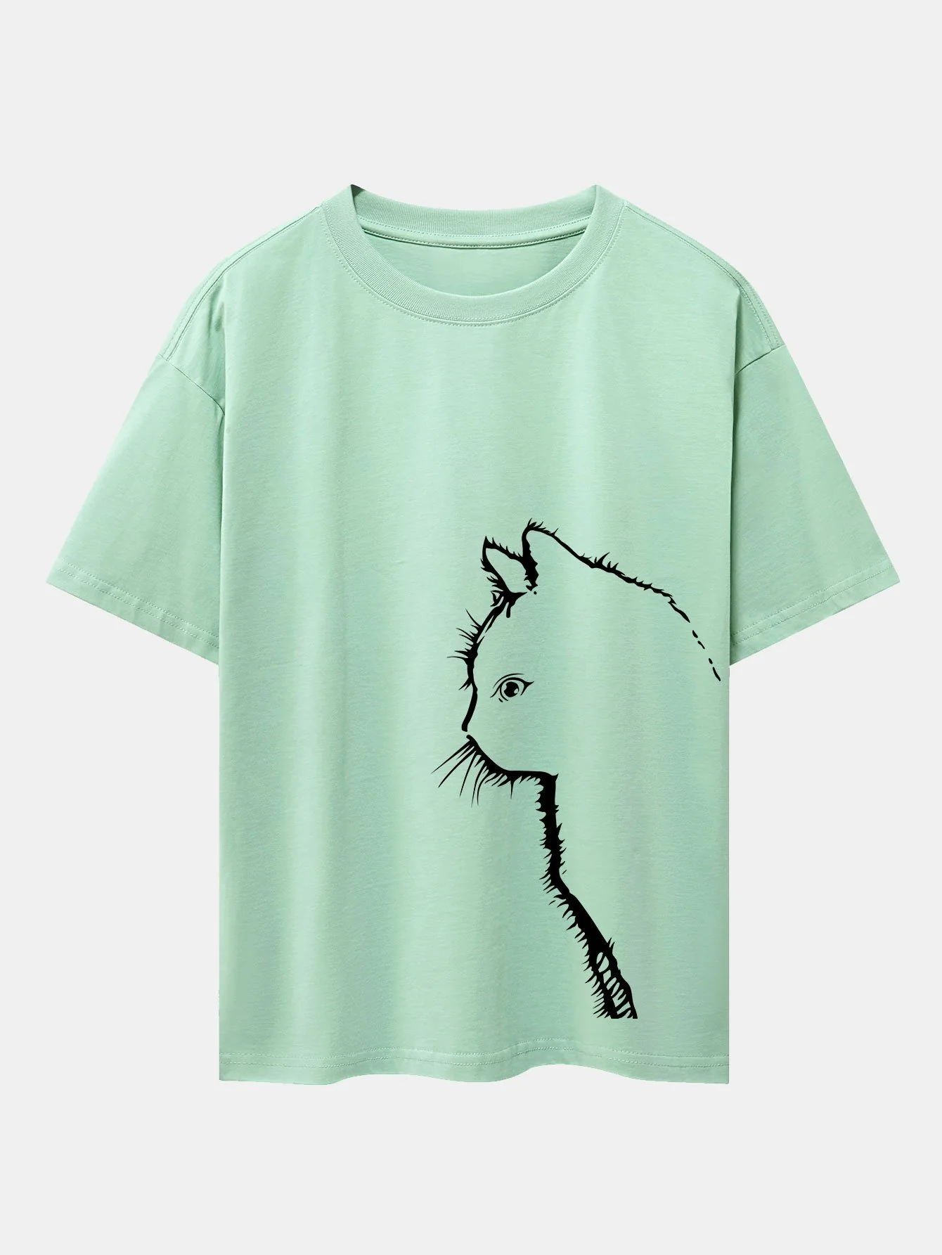 Katze Silhouette Druck Drop Shoulder Oversize T-Shirt - Image 10