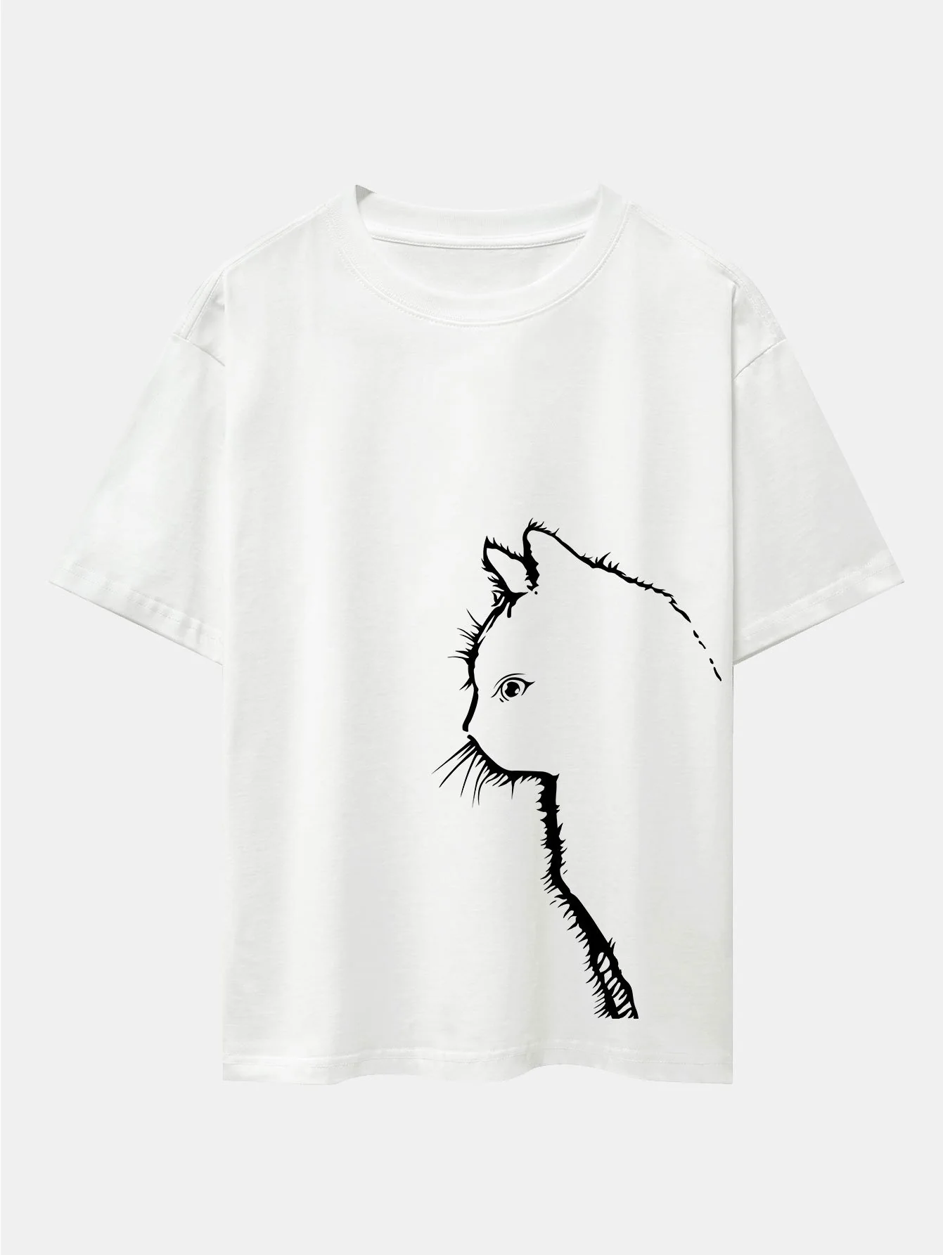 Katze Silhouette Druck Drop Shoulder Oversize T-Shirt - Image 2