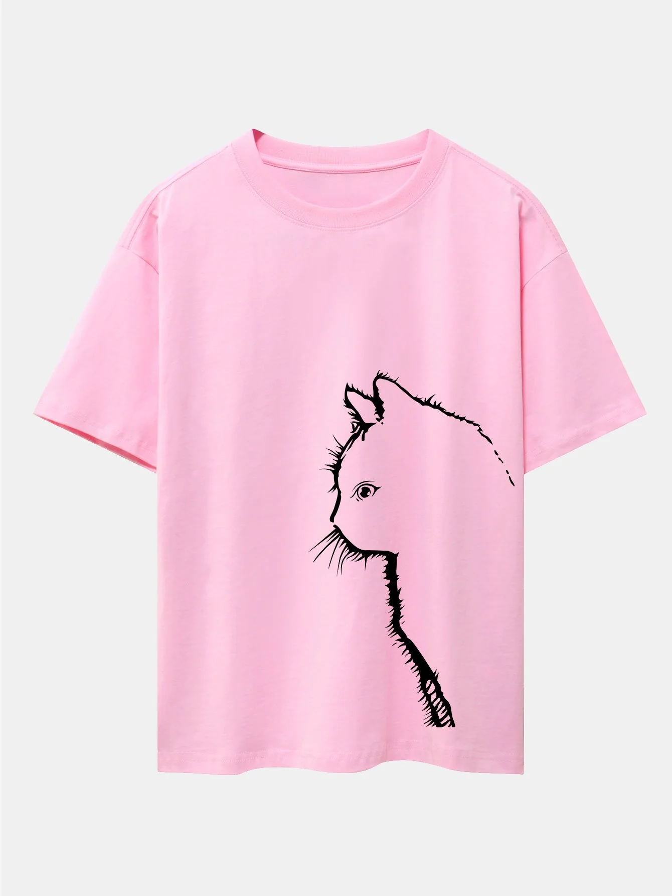Katze Silhouette Druck Drop Shoulder Oversize T-Shirt - Image 3