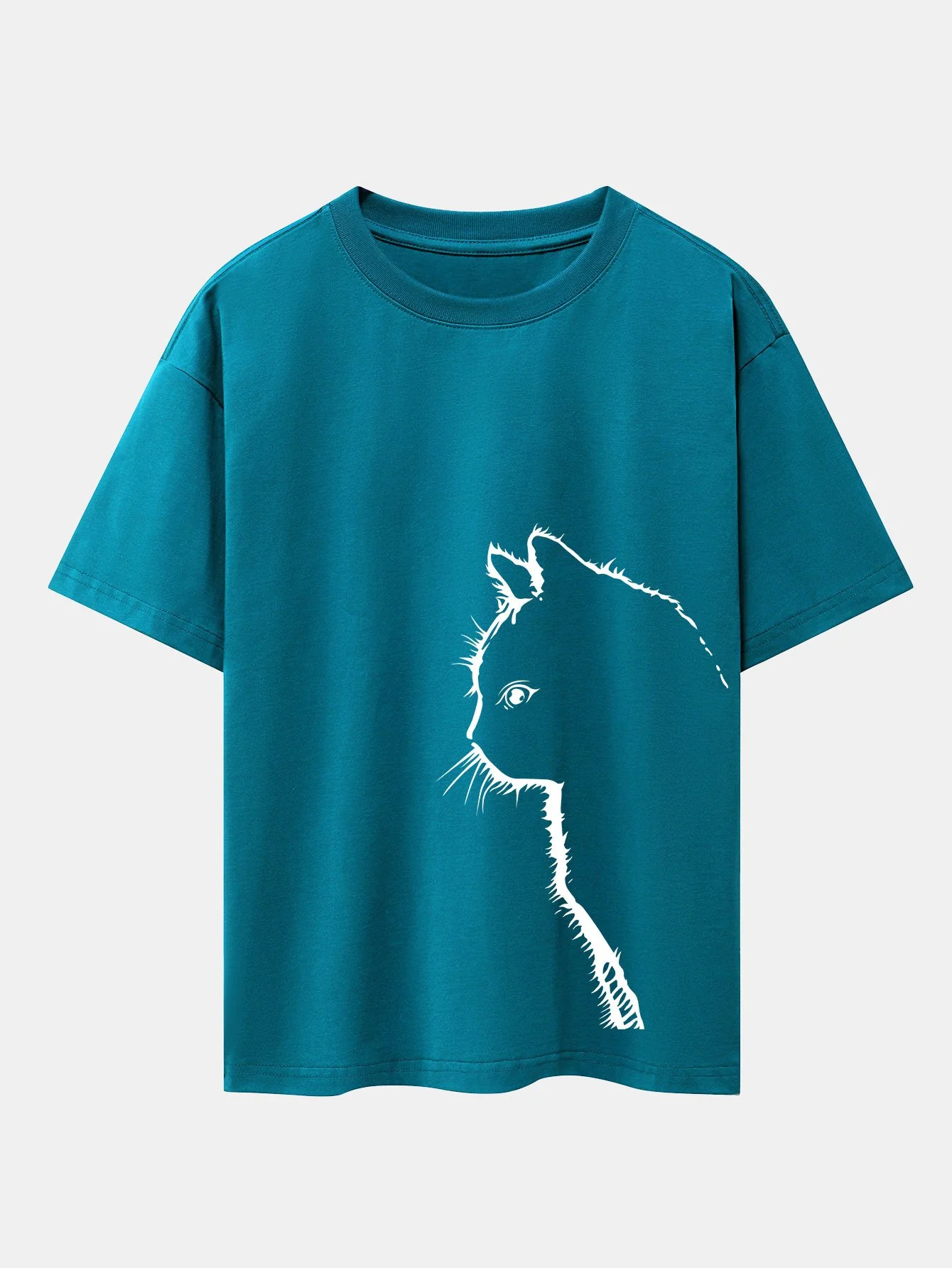 Katze Silhouette Druck Drop Shoulder Oversize T-Shirt - Image 4