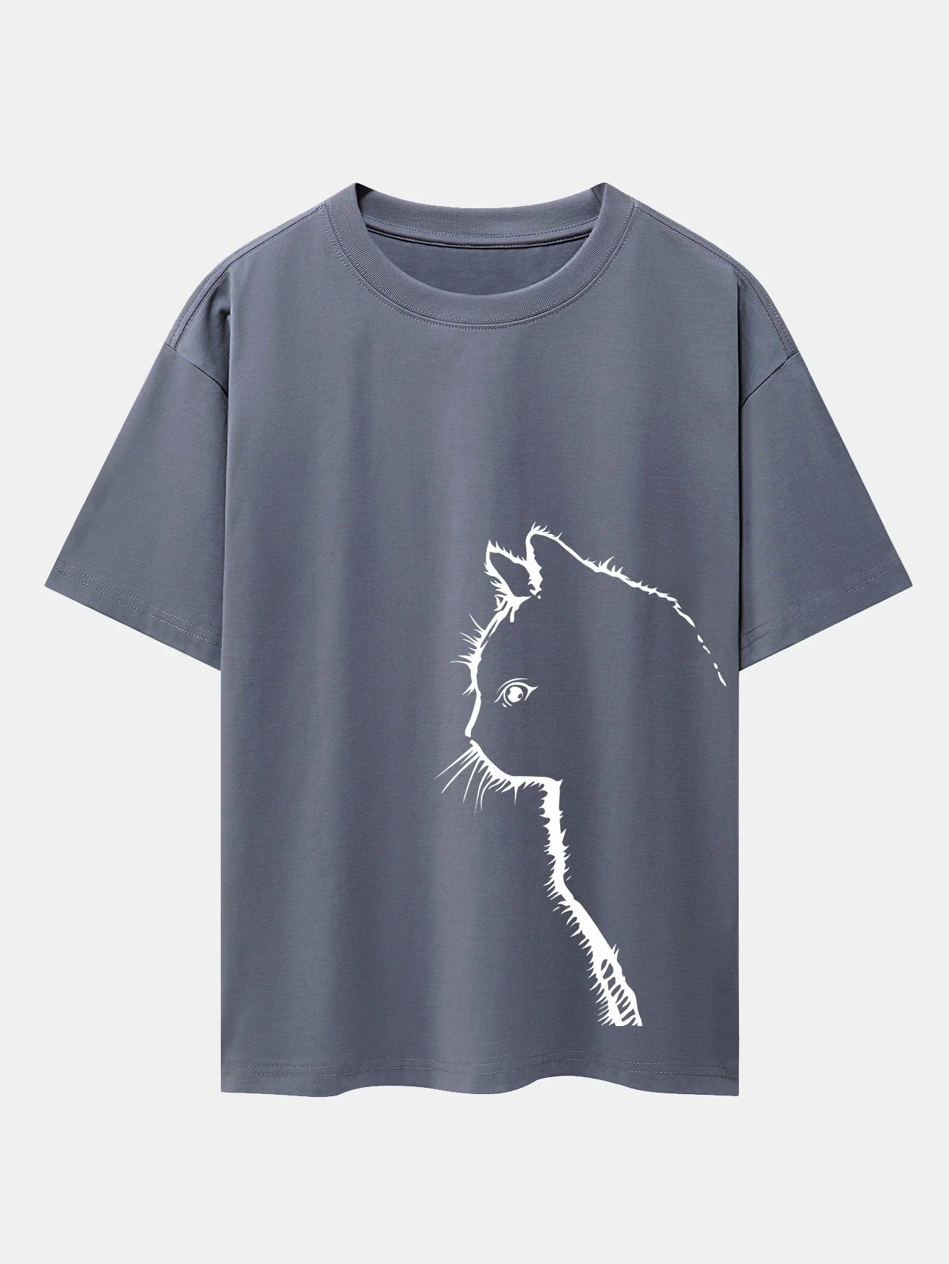 Katze Silhouette Druck Drop Shoulder Oversize T-Shirt - Image 7
