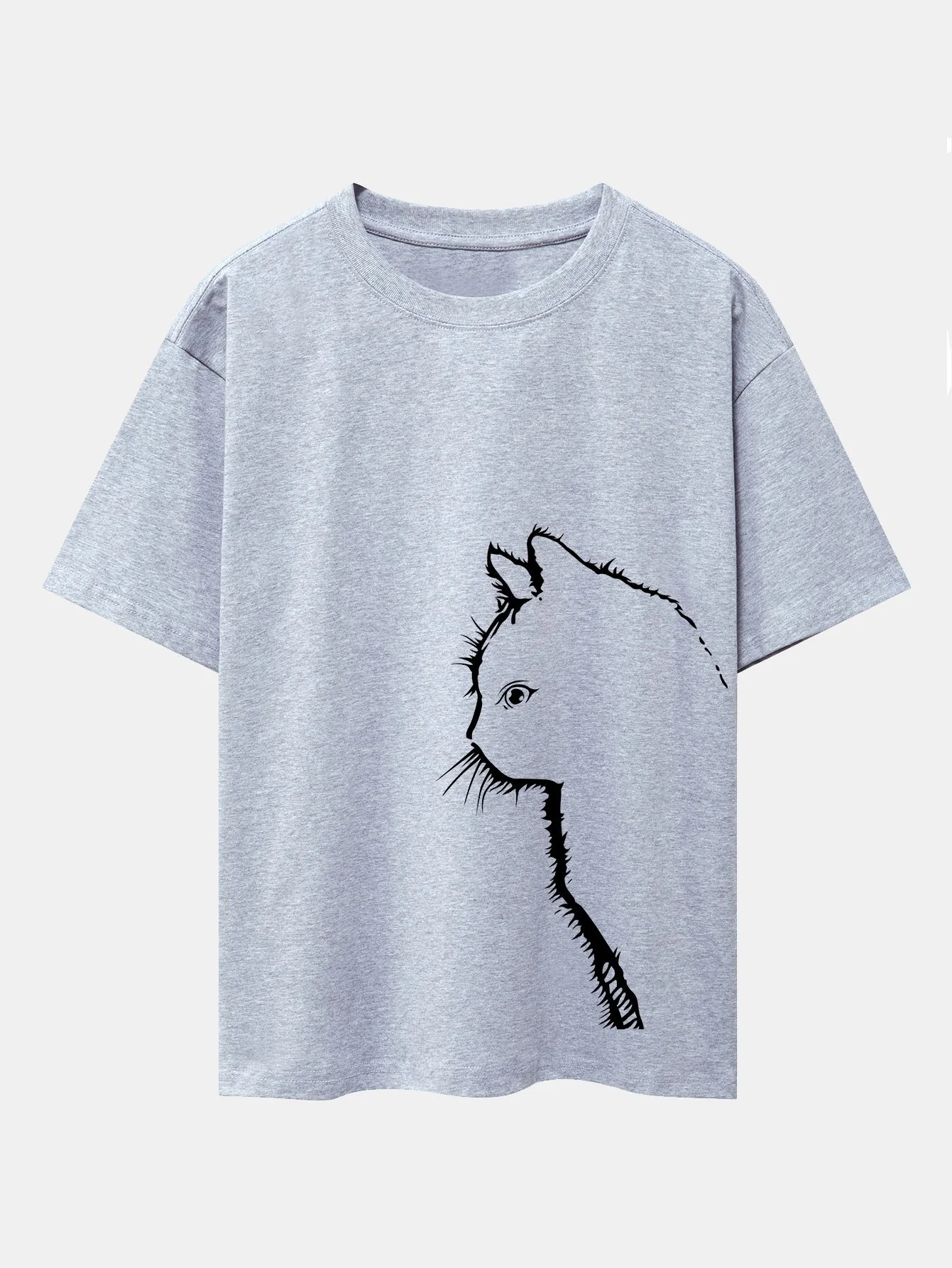 Katze Silhouette Druck Drop Shoulder Oversize T-Shirt - Image 8
