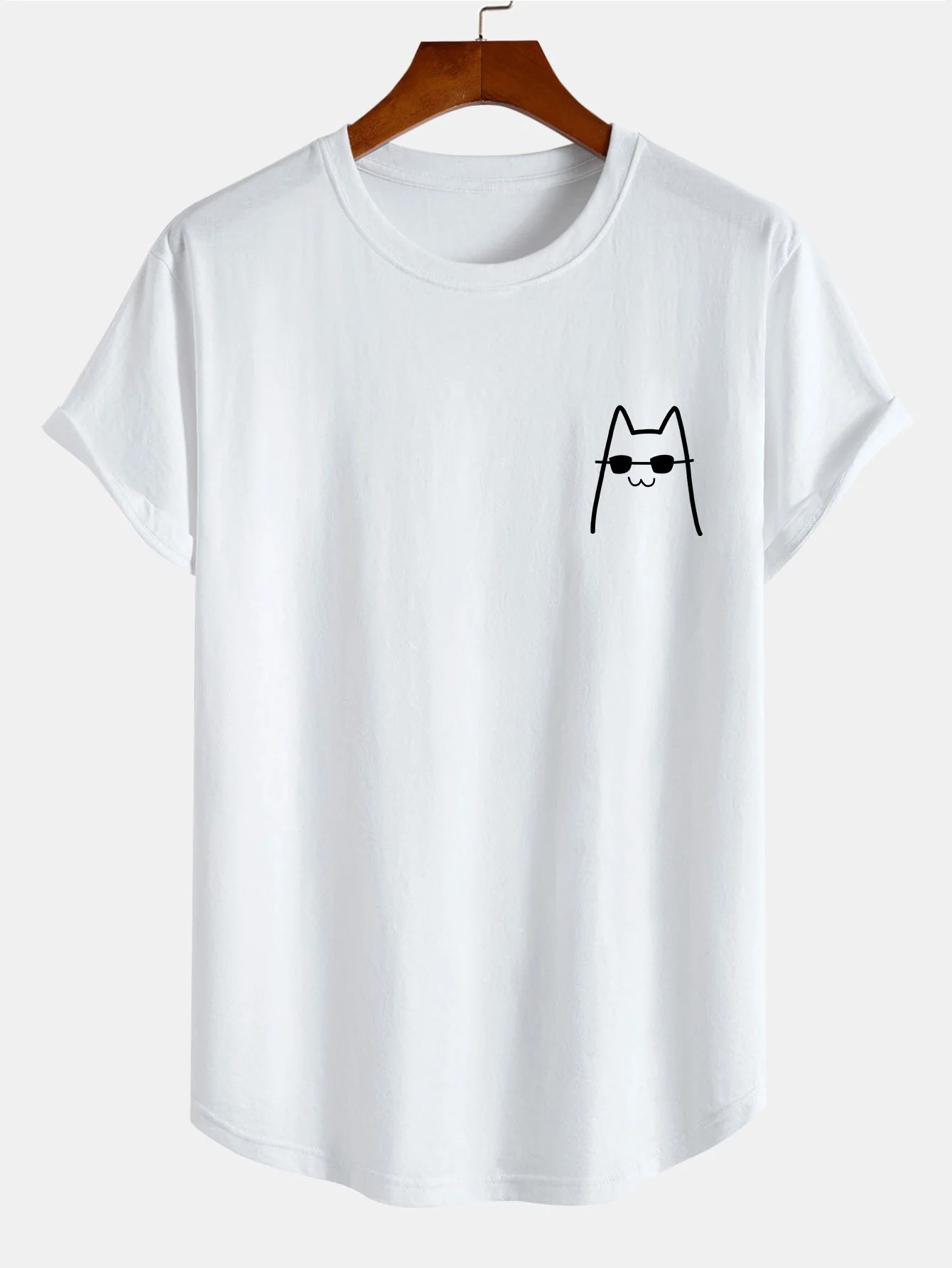 Katze mit Sonnenbrille Druck Baumwolle Bogen Saum T-Shirt - Image 2