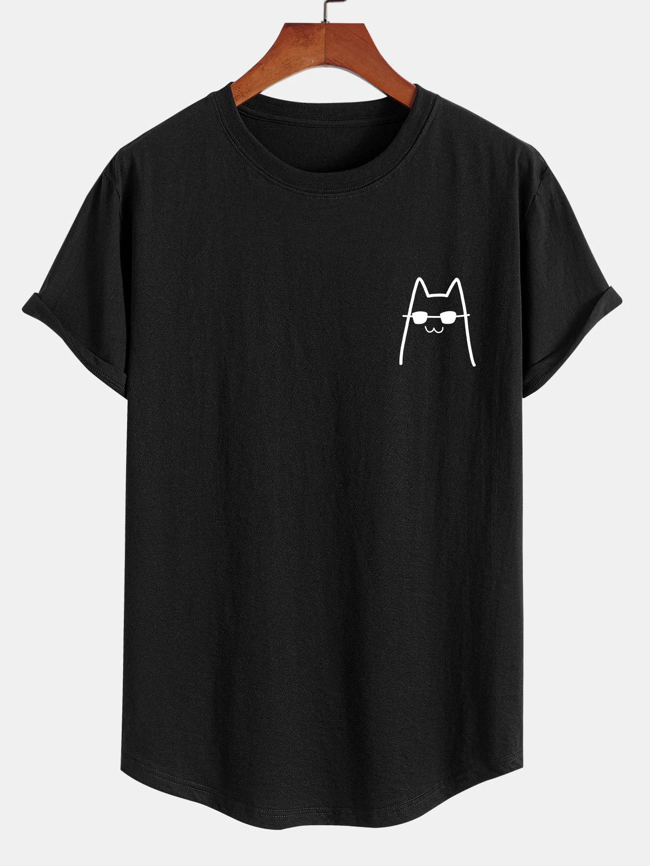 Katze mit Sonnenbrille Druck Baumwolle Bogen Saum T-Shirt - Image 3