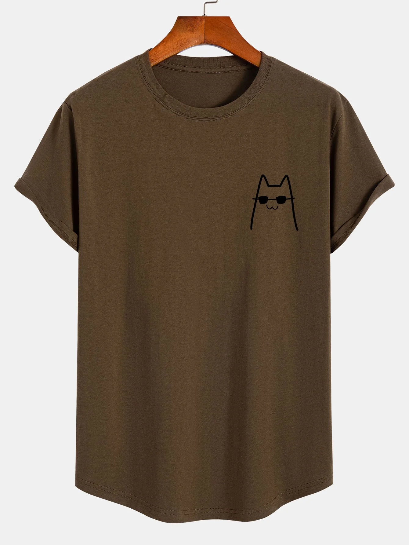 Katze mit Sonnenbrille Druck Baumwolle Bogen Saum T-Shirt - Image 4