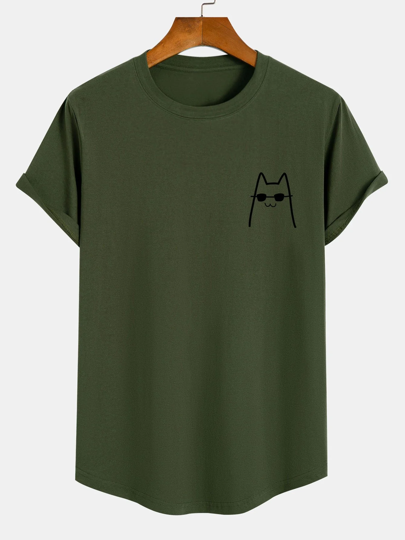 Katze mit Sonnenbrille Druck Baumwolle Bogen Saum T-Shirt - Image 5