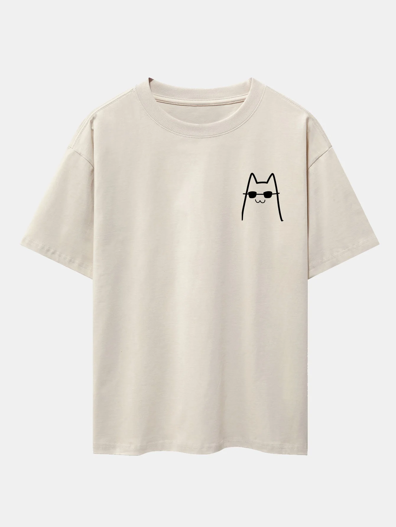 Katze mit Sonnenbrille Druck Drop Shoulder Oversize T-Shirt