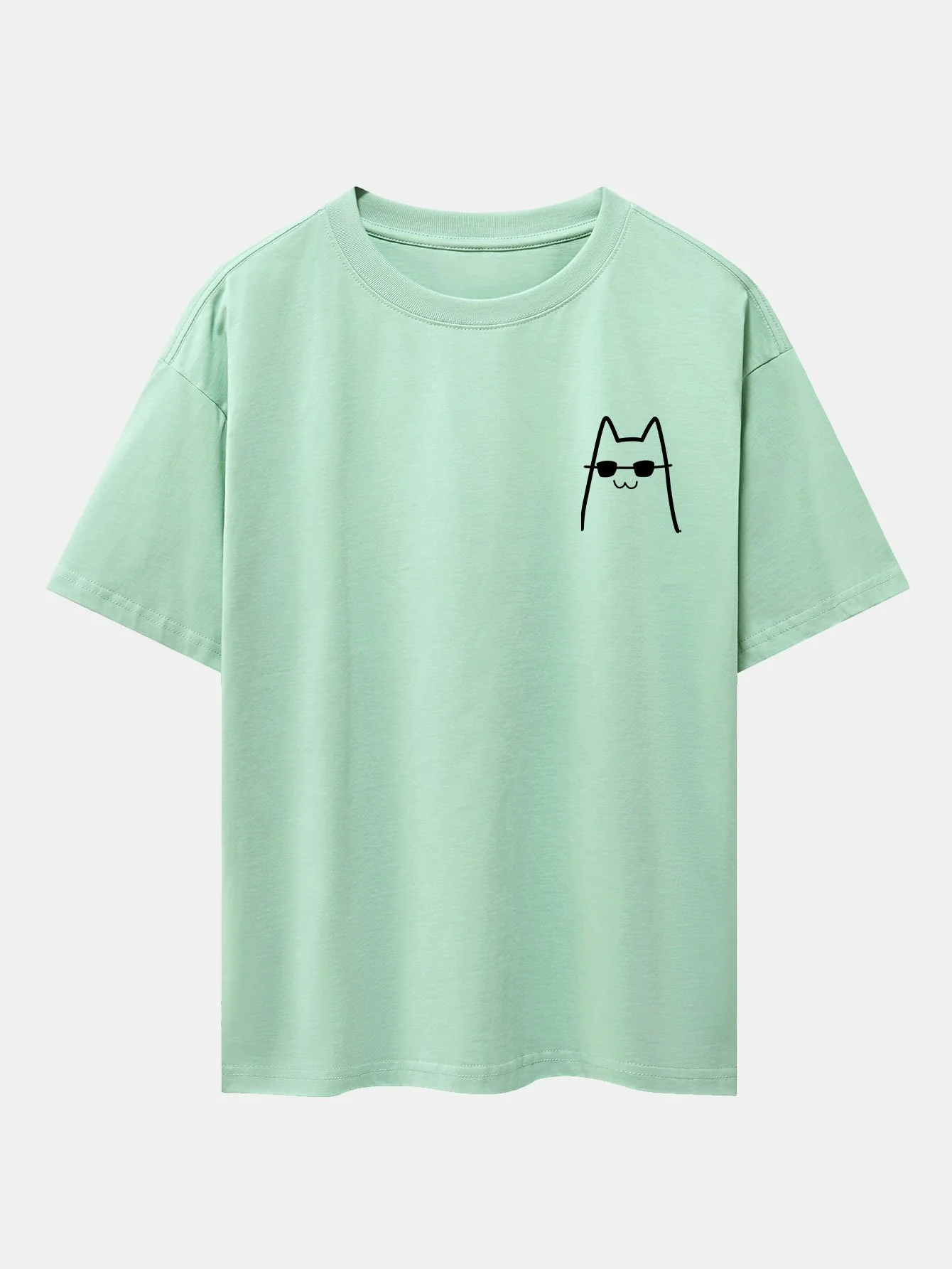 Katze mit Sonnenbrille Druck Drop Shoulder Oversize T-Shirt - Image 13