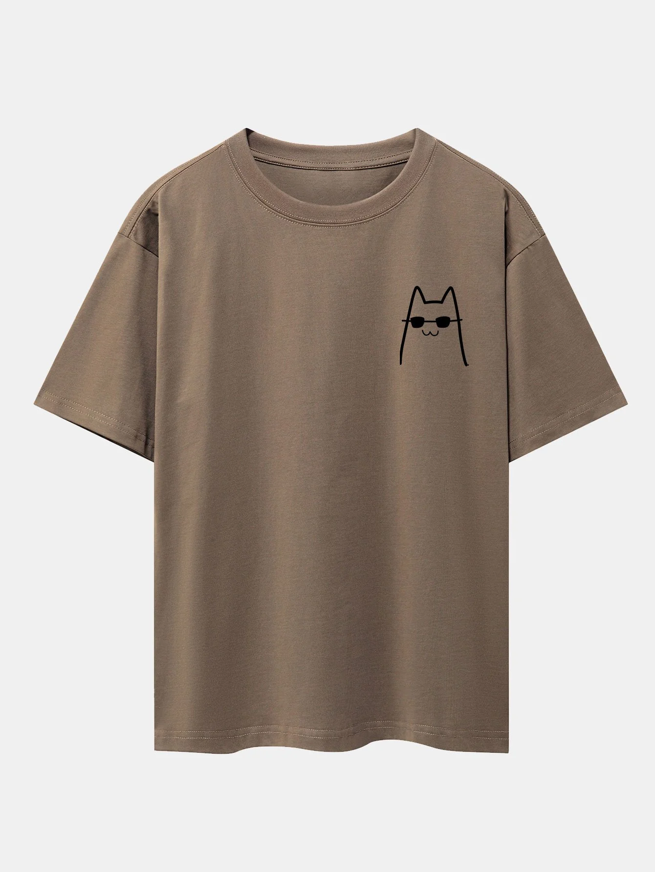 Katze mit Sonnenbrille Druck Drop Shoulder Oversize T-Shirt - Image 2