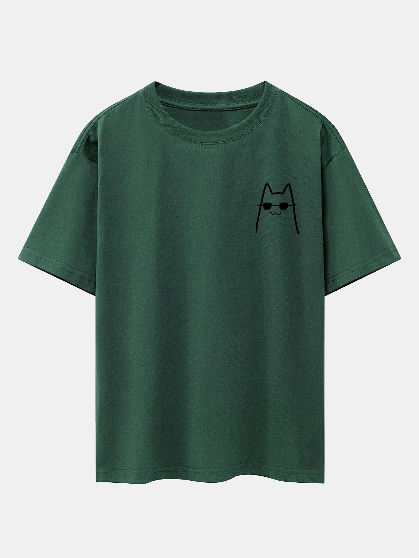 Katze mit Sonnenbrille Druck Drop Shoulder Oversize T-Shirt - Image 3