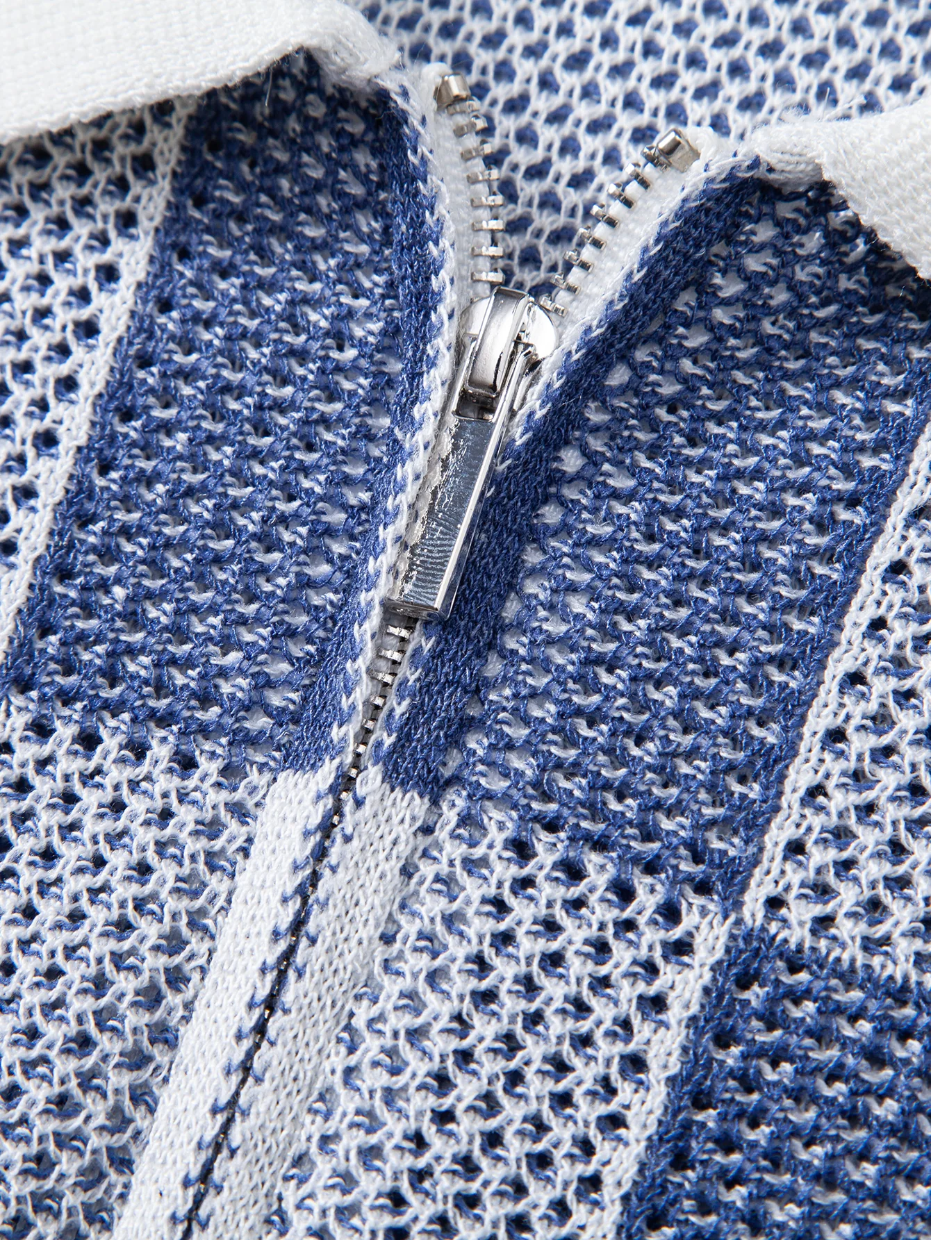 Checkerboard Crocheted Zipper Knit Polo - Image 10
