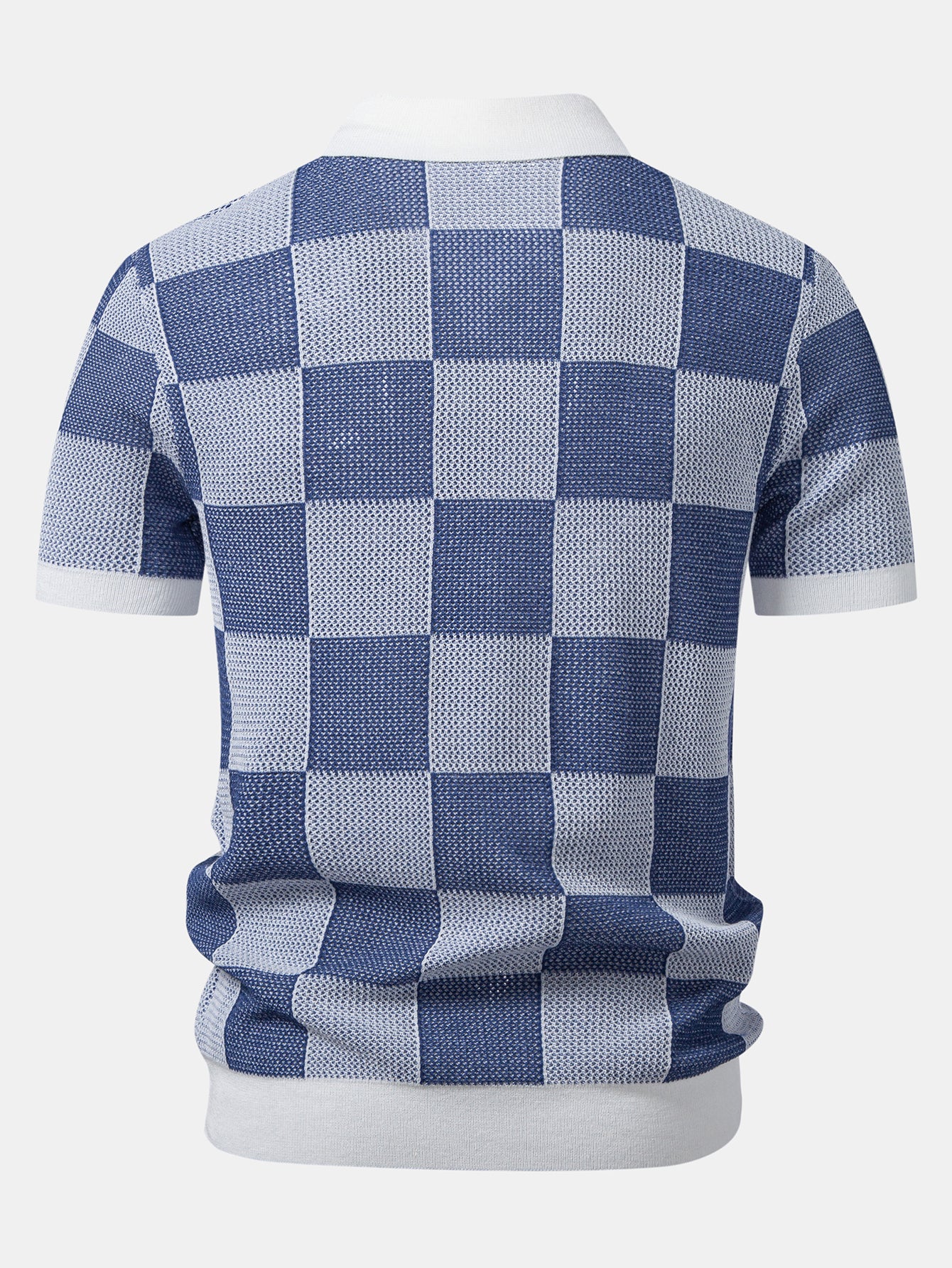 Checkerboard Crocheted Zipper Knit Polo - Image 2