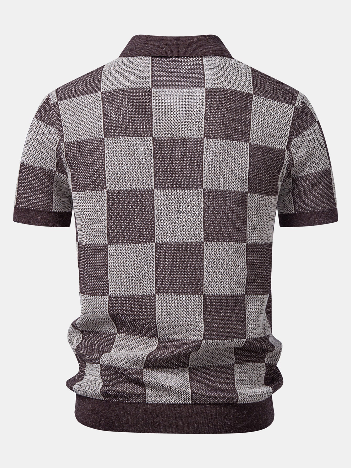 Checkerboard Crocheted Zipper Knit Polo - Image 4