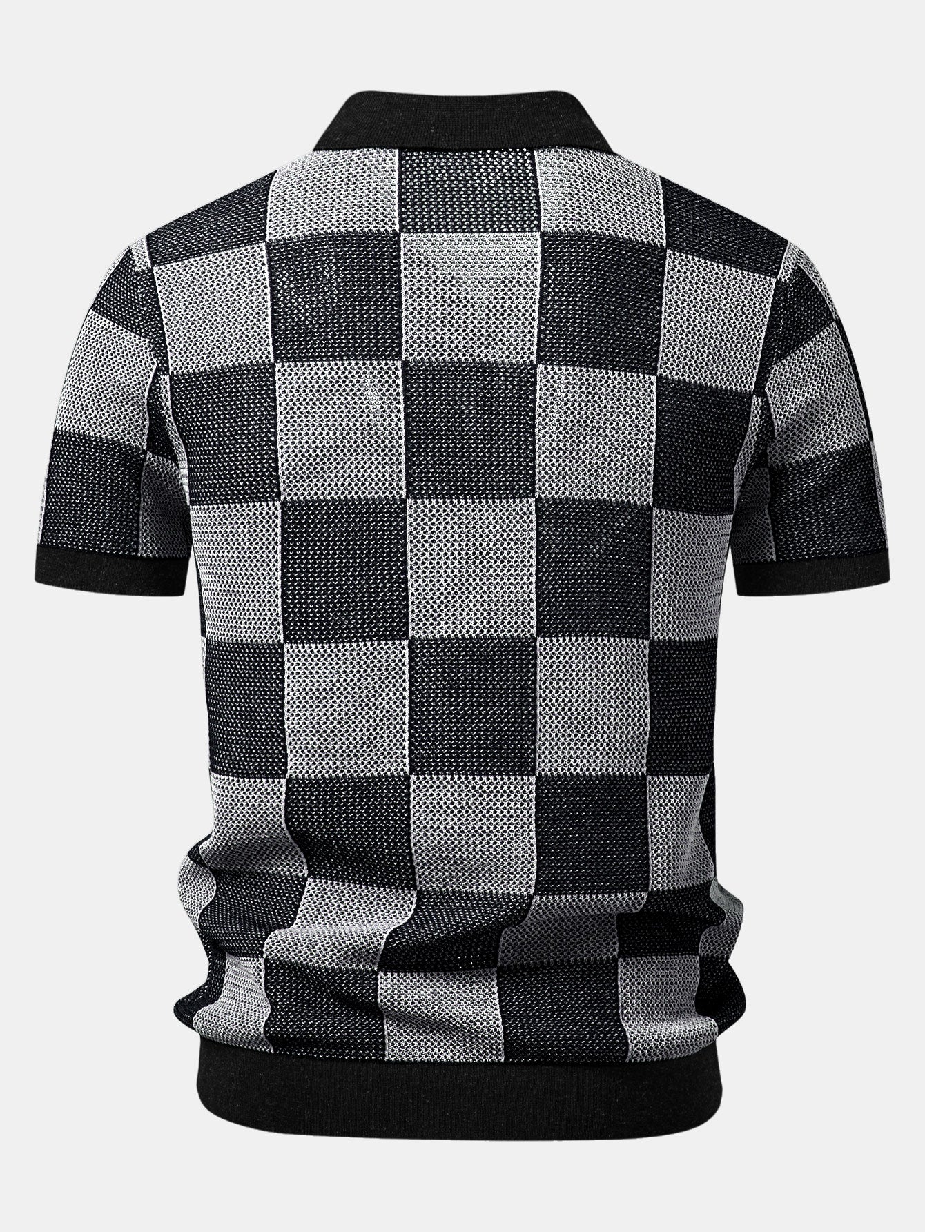 Checkerboard Crocheted Zipper Knit Polo - Image 6