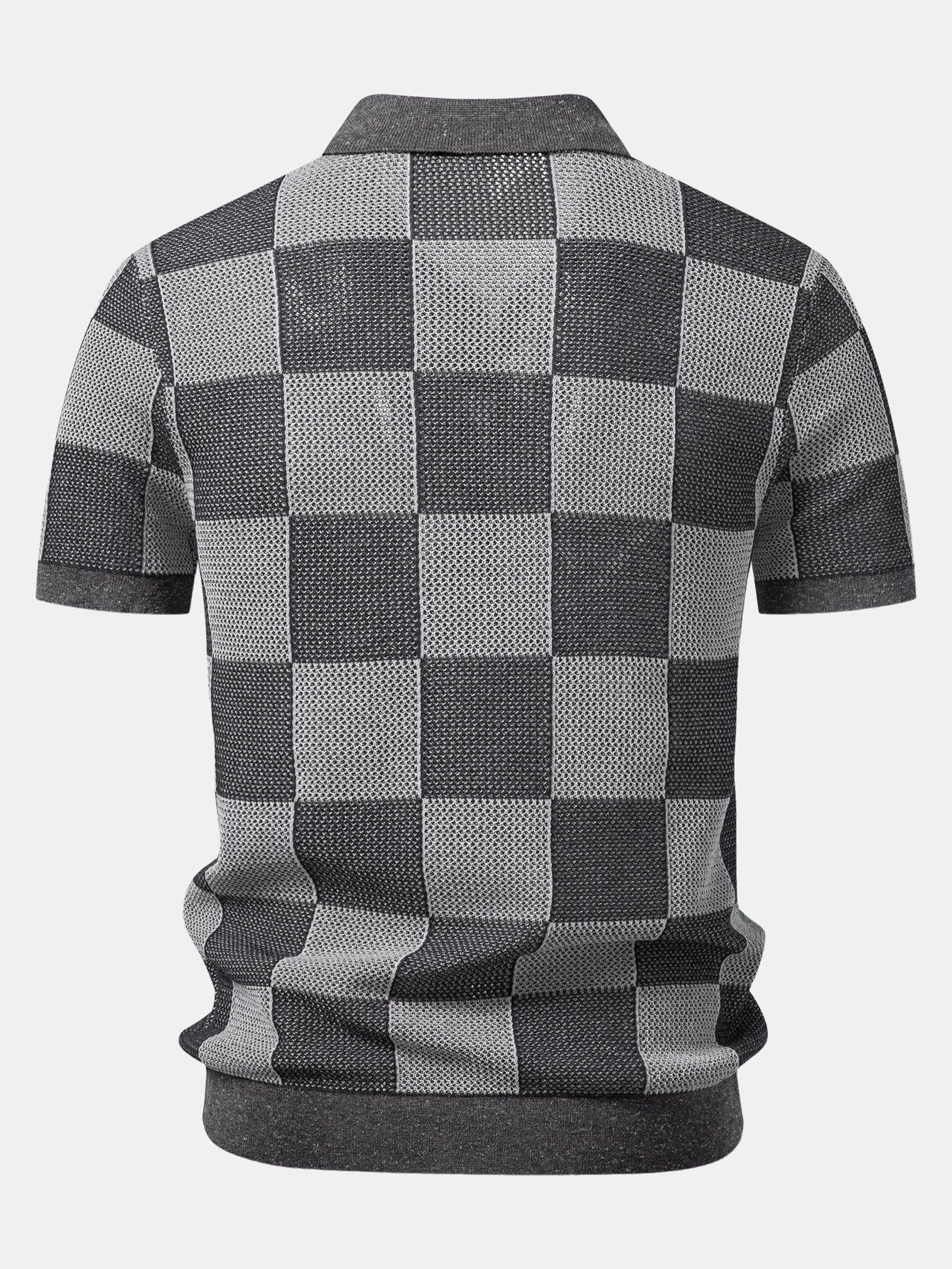 Checkerboard Crocheted Zipper Knit Polo - Image 8