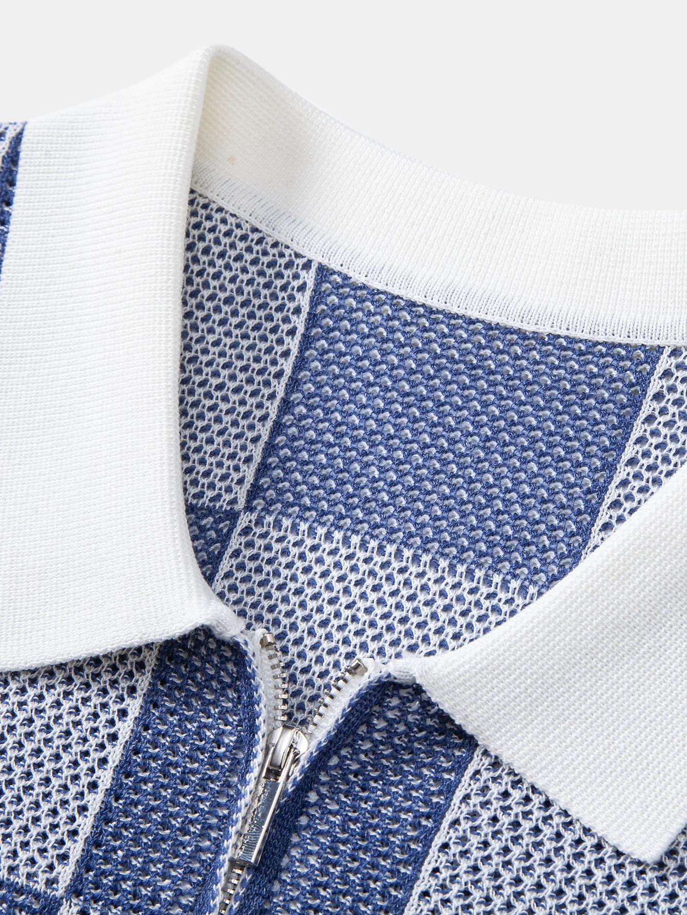 Checkerboard Crocheted Zipper Knit Polo - Image 9