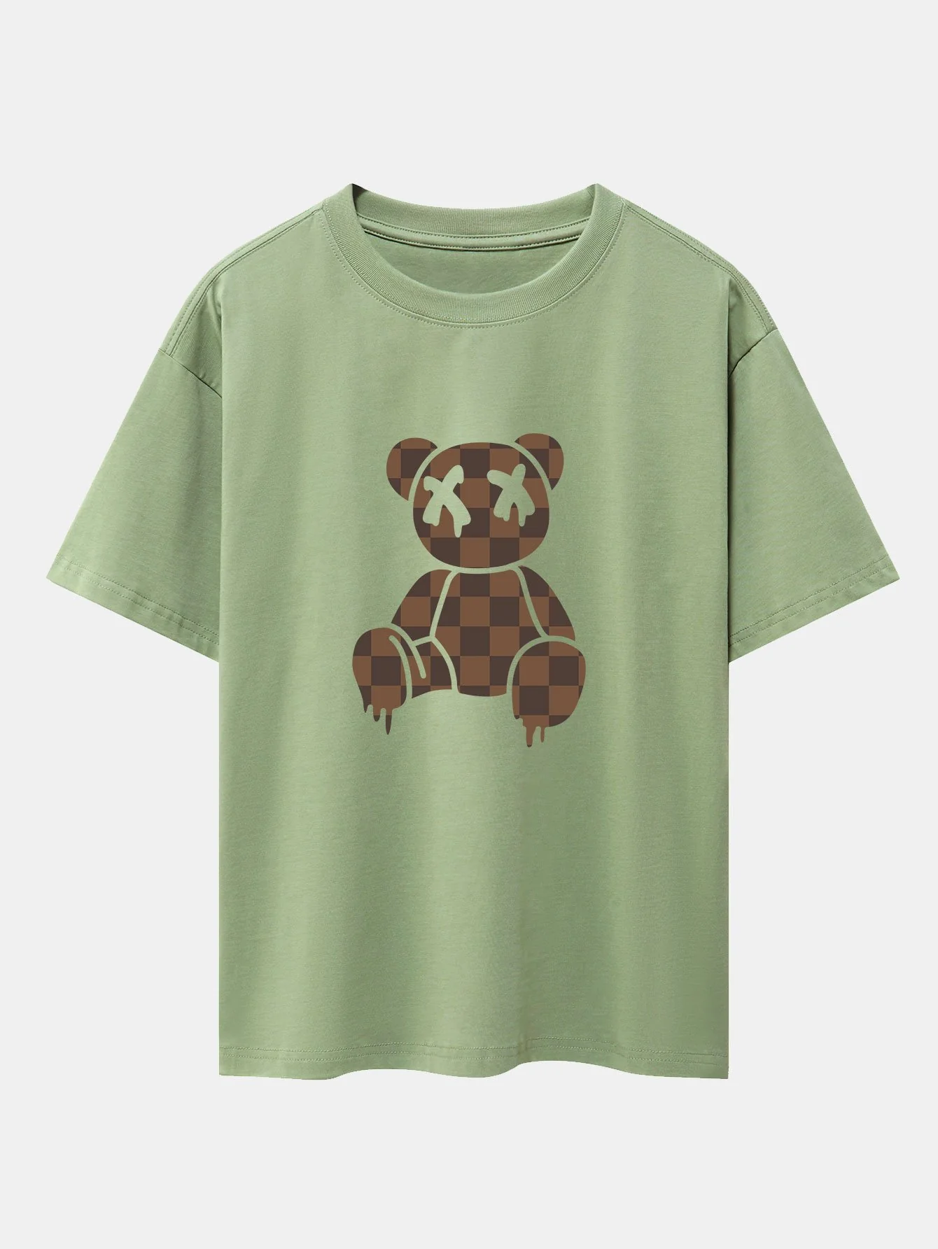 Schachbrett auflösender Bär Drop Shoulder Oversize T-Shirt - Image 11