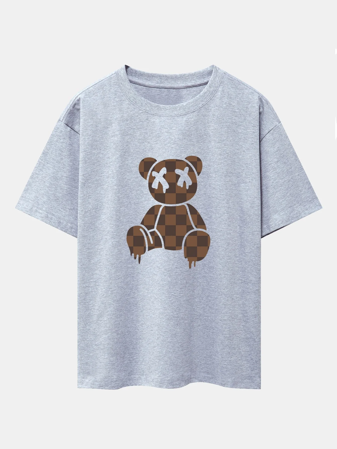 Schachbrett auflösender Bär Drop Shoulder Oversize T-Shirt - Image 5