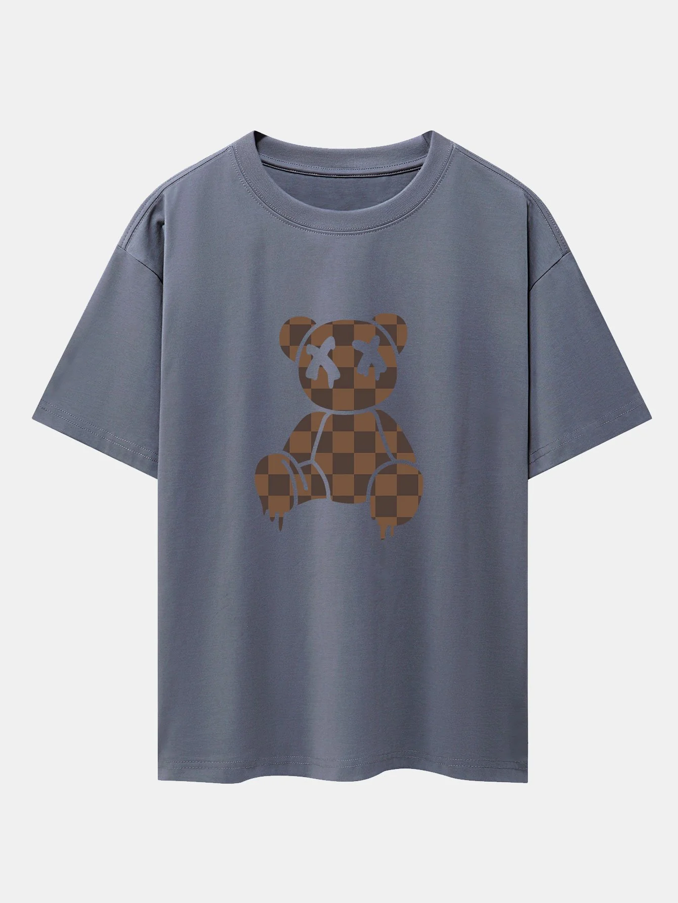 Schachbrett auflösender Bär Drop Shoulder Oversize T-Shirt - Image 6