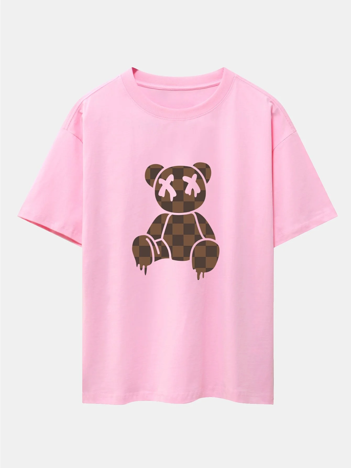 Schachbrett auflösender Bär Drop Shoulder Oversize T-Shirt - Image 7