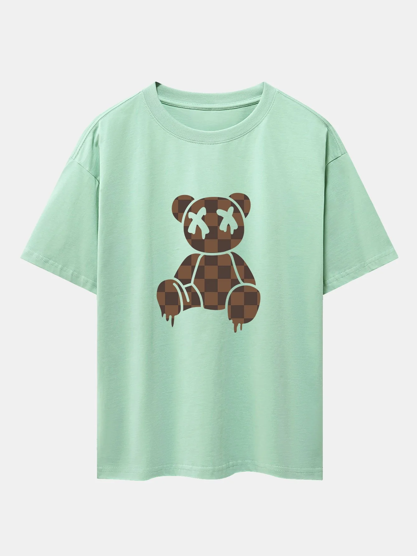 Schachbrett auflösender Bär Drop Shoulder Oversize T-Shirt - Image 8