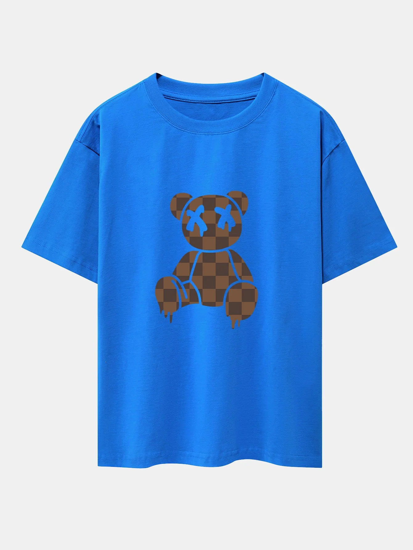 Schachbrett auflösender Bär Drop Shoulder Oversize T-Shirt - Image 9
