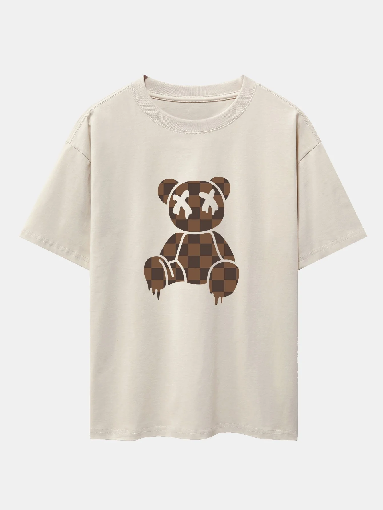 Schachbrett auflösender Bären Drop Shoulder Oversize T-Shirt & gerade Cordhosen - Image 6