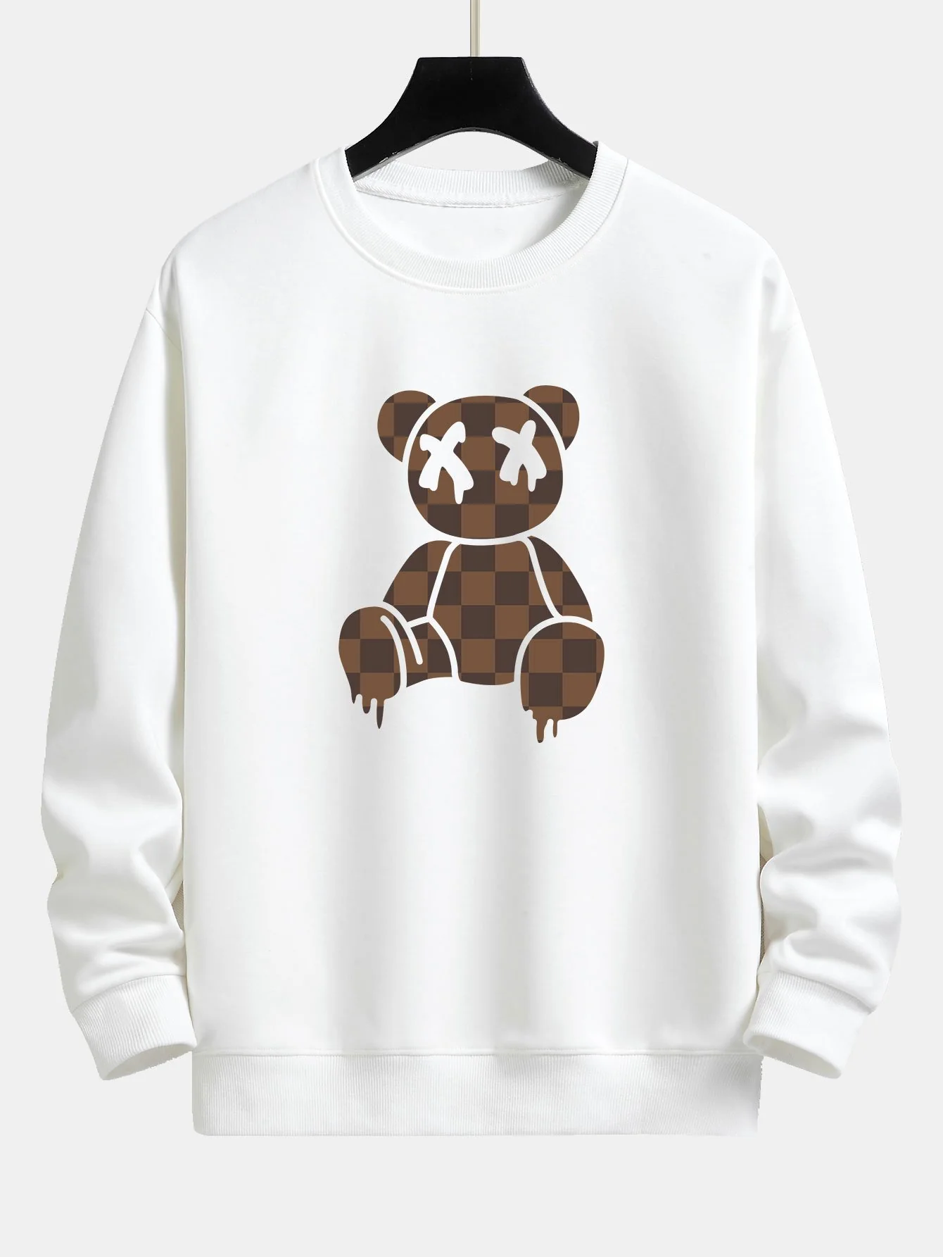 Schachbrett auflösender Bärenprint Relax Fit Sweatshirt - Image 2